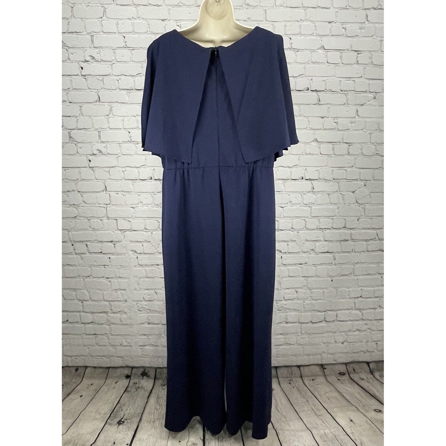 NWT Connected Apparel Dark Blue Jumpsuit Slit Sleeve Wide Leg Plus Size 18W
