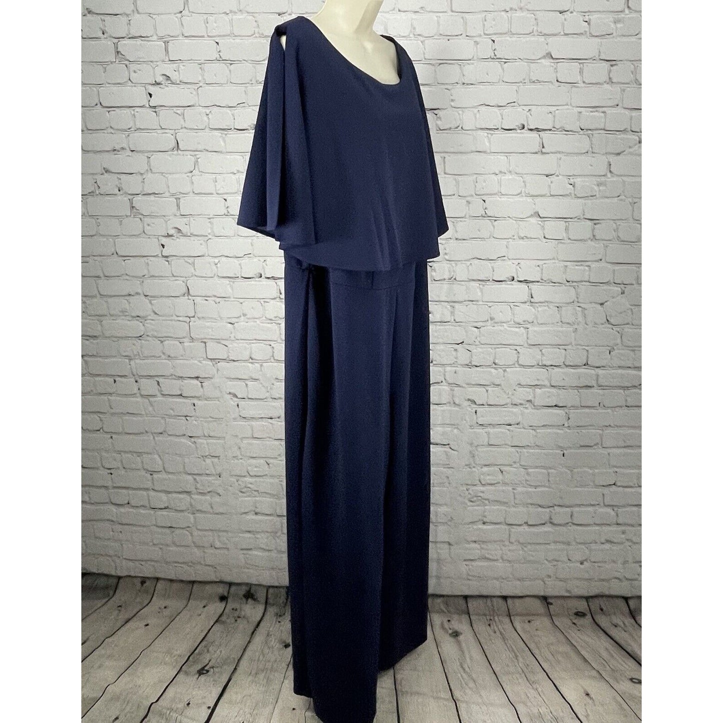 NWT Connected Apparel Dark Blue Jumpsuit Slit Sleeve Wide Leg Plus Size 18W