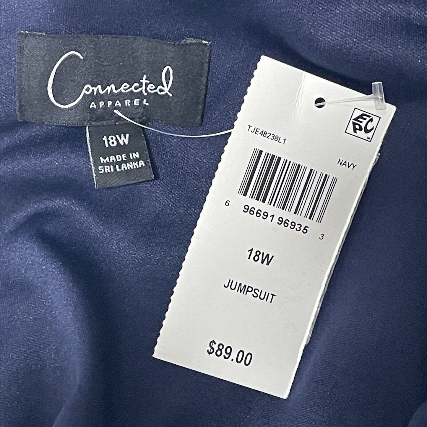 NWT Connected Apparel Dark Blue Jumpsuit Slit Sleeve Wide Leg Plus Size 18W