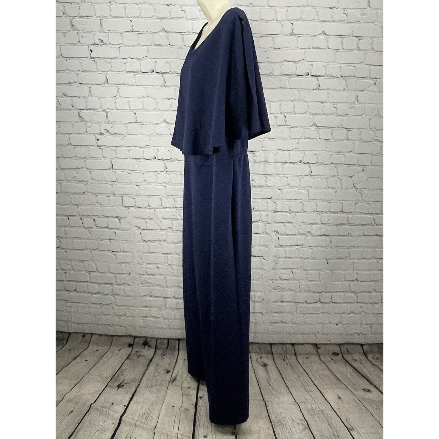 NWT Connected Apparel Dark Blue Jumpsuit Slit Sleeve Wide Leg Plus Size 18W