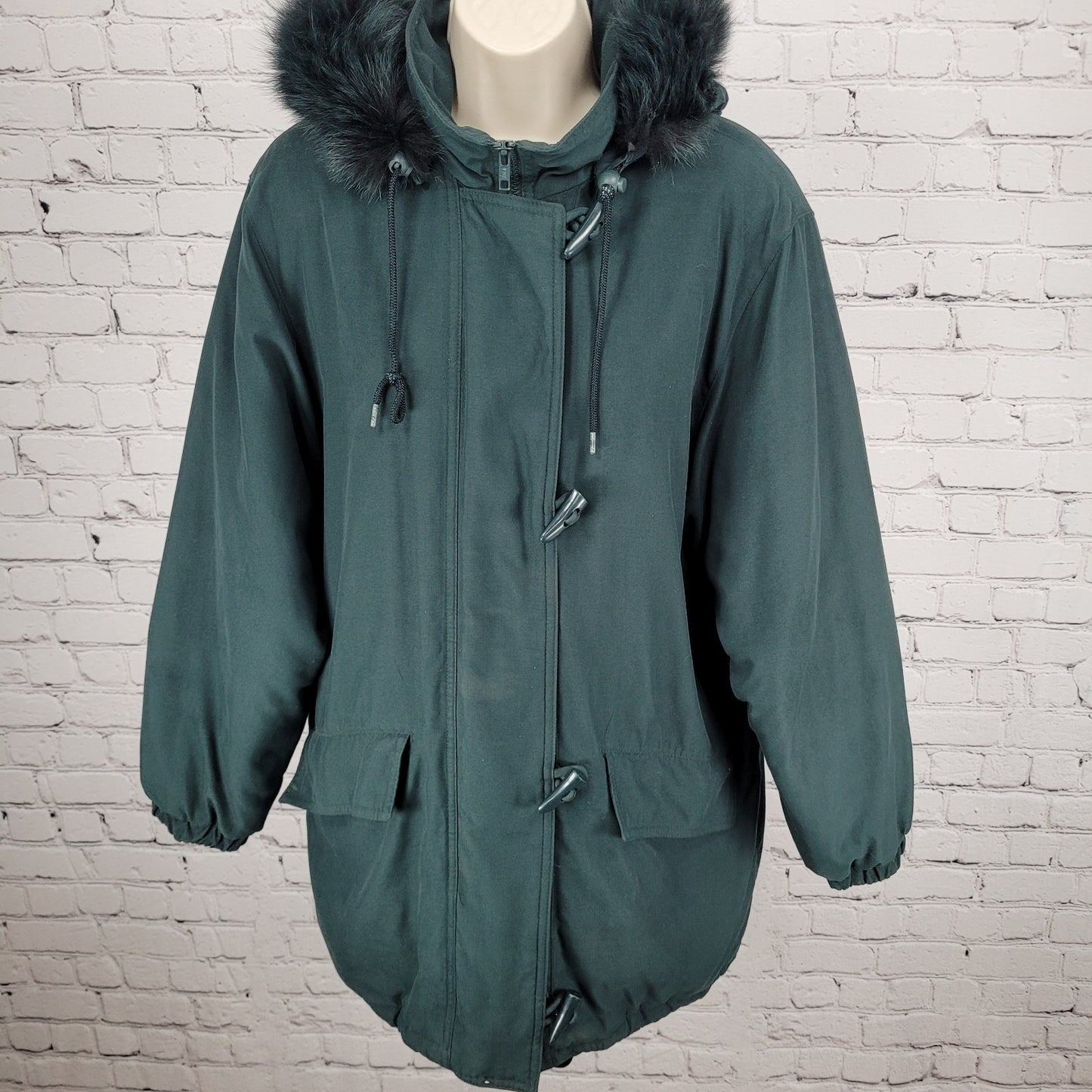 Forecaster Of Boston Green Insulated Removable Fur Trim Hood Zip Jacket Size XS