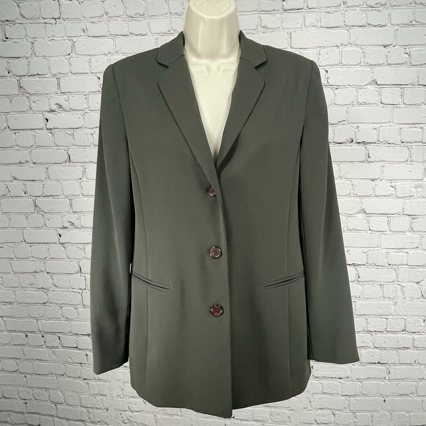 Yansi Fugel Dark Green 3 Button Notch Made In USA Button Lined Blazer Size 10