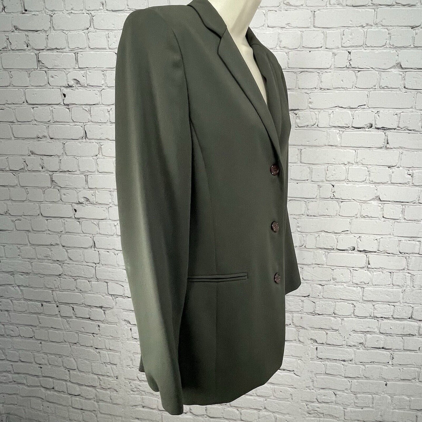 Yansi Fugel Dark Green 3 Button Notch Made In USA Button Lined Blazer Size 10