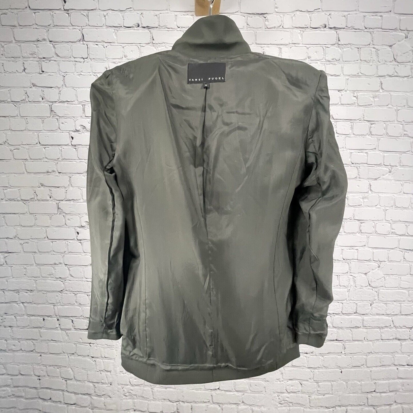 Yansi Fugel Dark Green 3 Button Notch Made In USA Button Lined Blazer Size 10