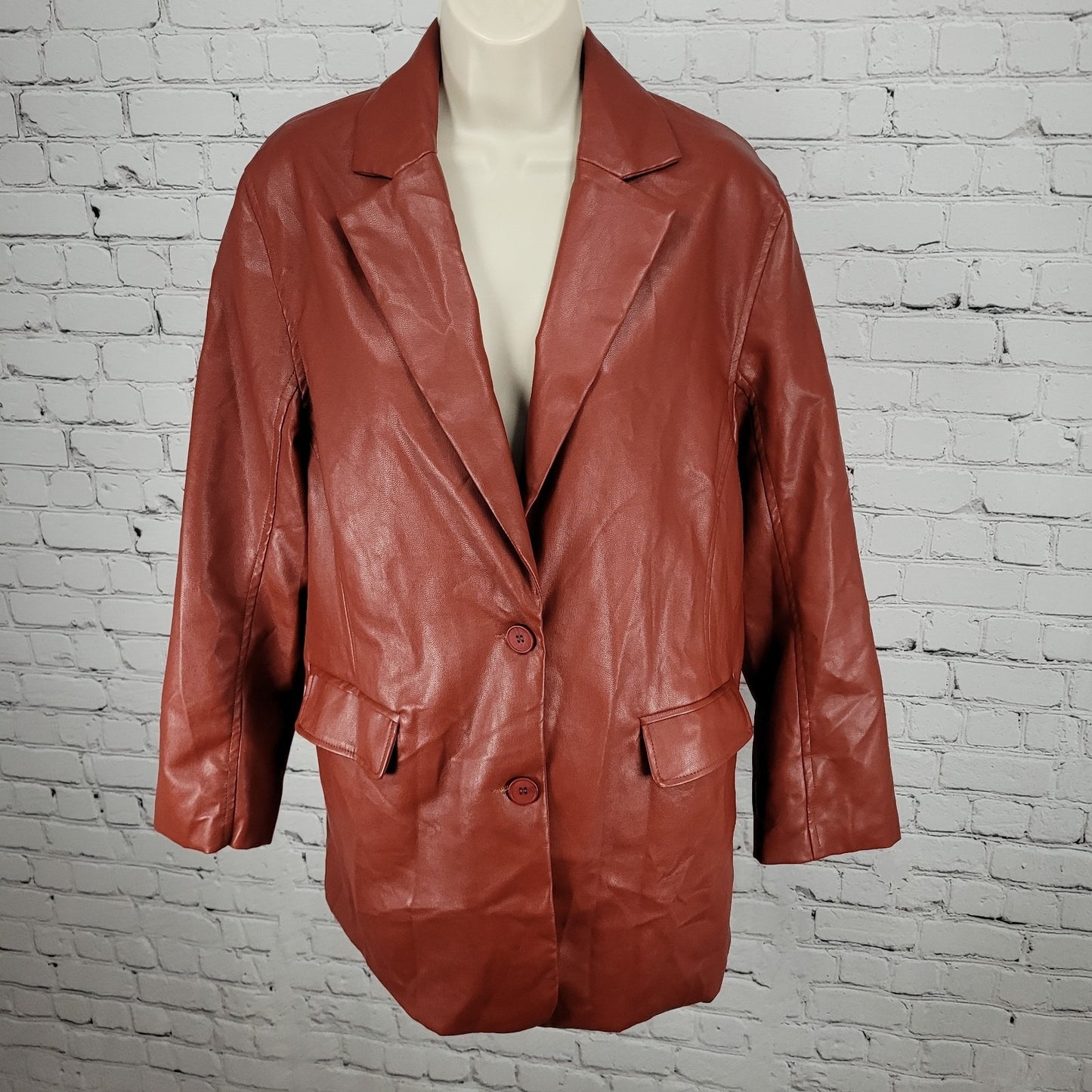 NWT Motel Red Faux Leather Saken Blazer 2 Button Notch Ventless Jacket Size XS