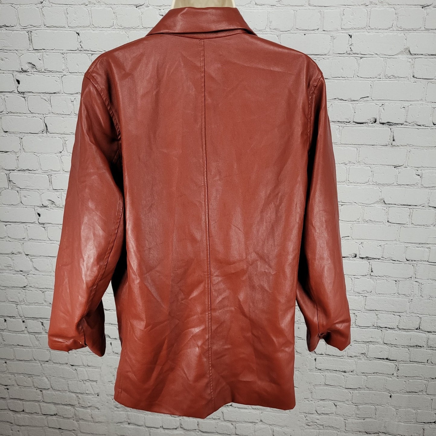 NWT Motel Red Faux Leather Saken Blazer 2 Button Notch Ventless Jacket Size XS