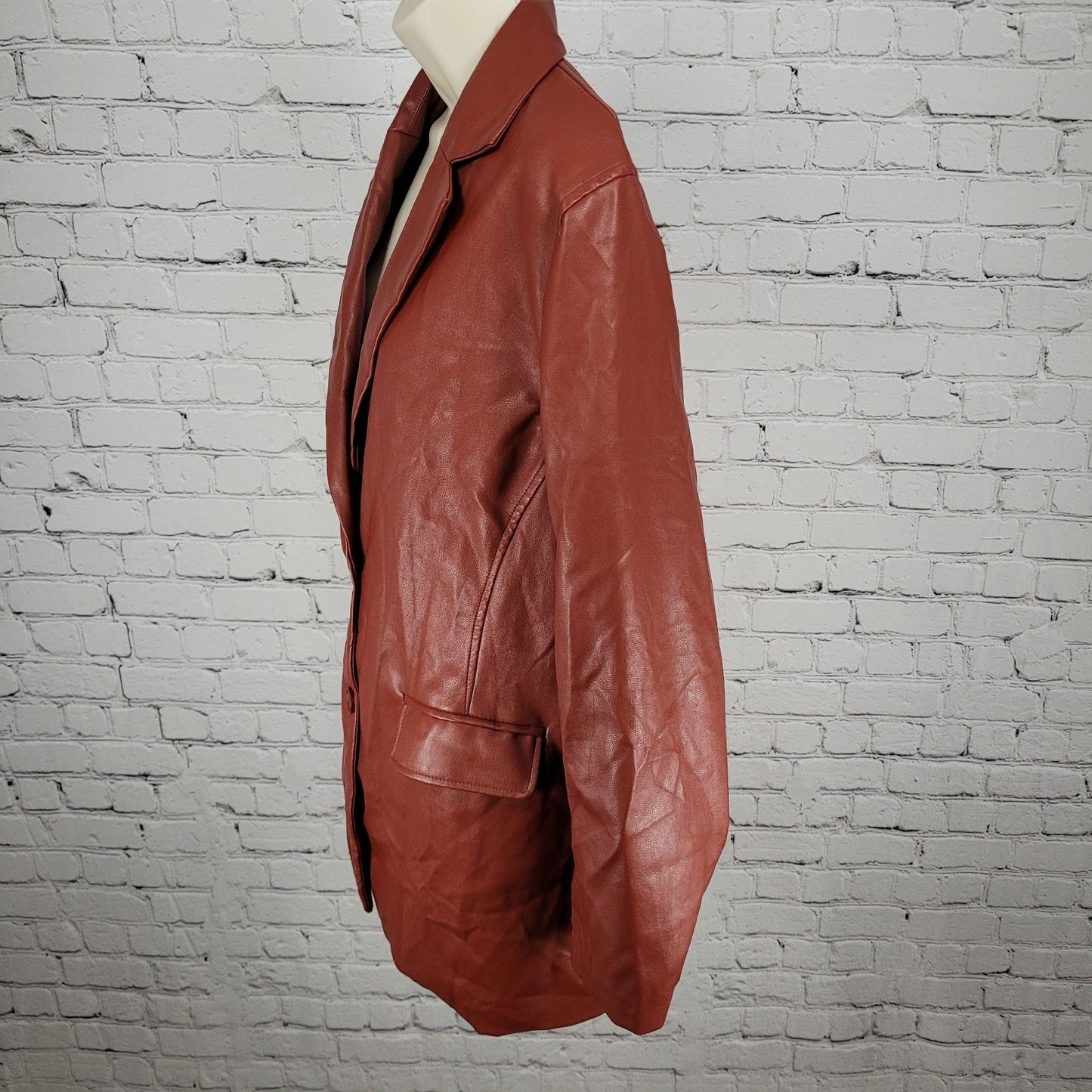 NWT Motel Red Faux Leather Saken Blazer 2 Button Notch Ventless Jacket Size XS