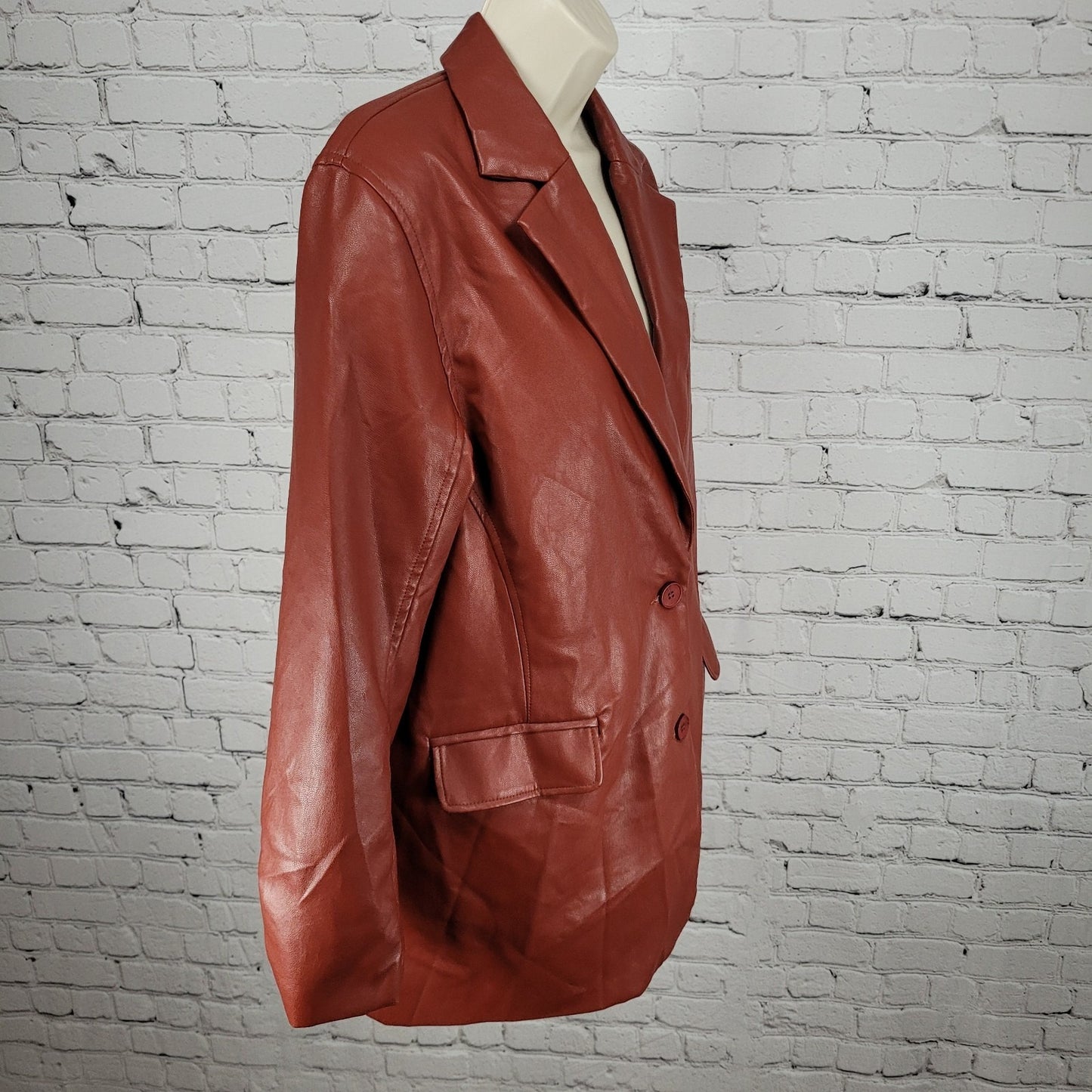 NWT Motel Red Faux Leather Saken Blazer 2 Button Notch Ventless Jacket Size XS