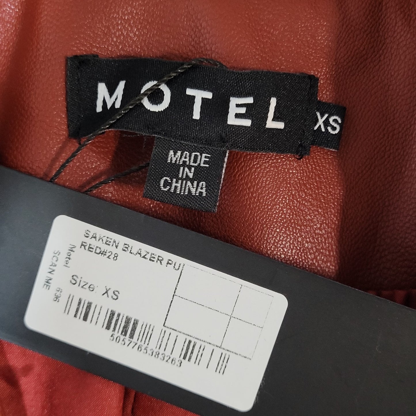 NWT Motel Red Faux Leather Saken Blazer 2 Button Notch Ventless Jacket Size XS