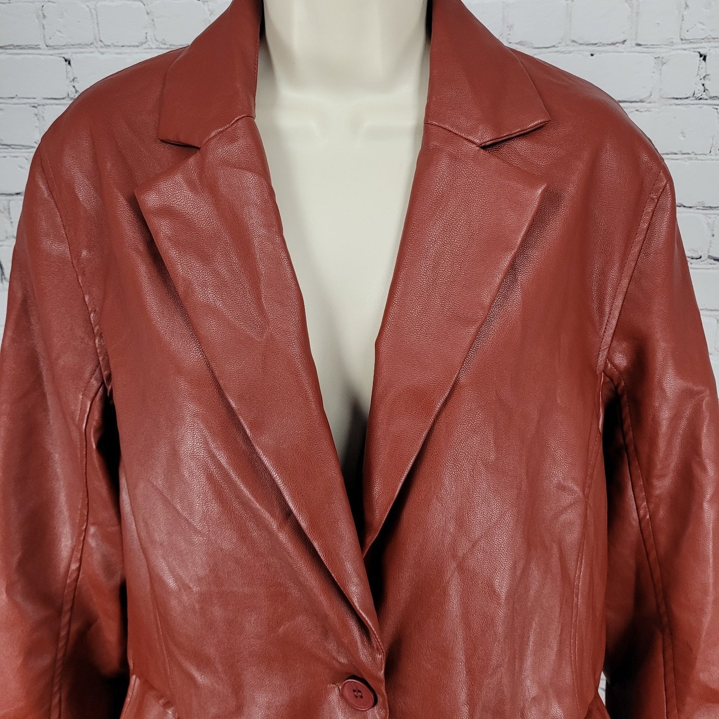 NWT Motel Red Faux Leather Saken Blazer 2 Button Notch Ventless Jacket Size XS