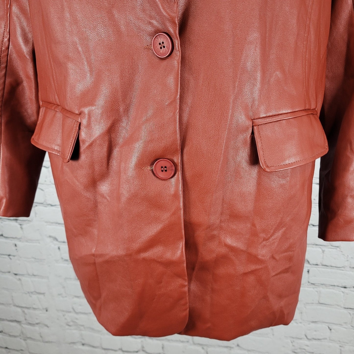 NWT Motel Red Faux Leather Saken Blazer 2 Button Notch Ventless Jacket Size XS