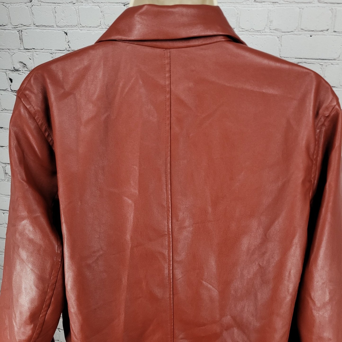 NWT Motel Red Faux Leather Saken Blazer 2 Button Notch Ventless Jacket Size XS