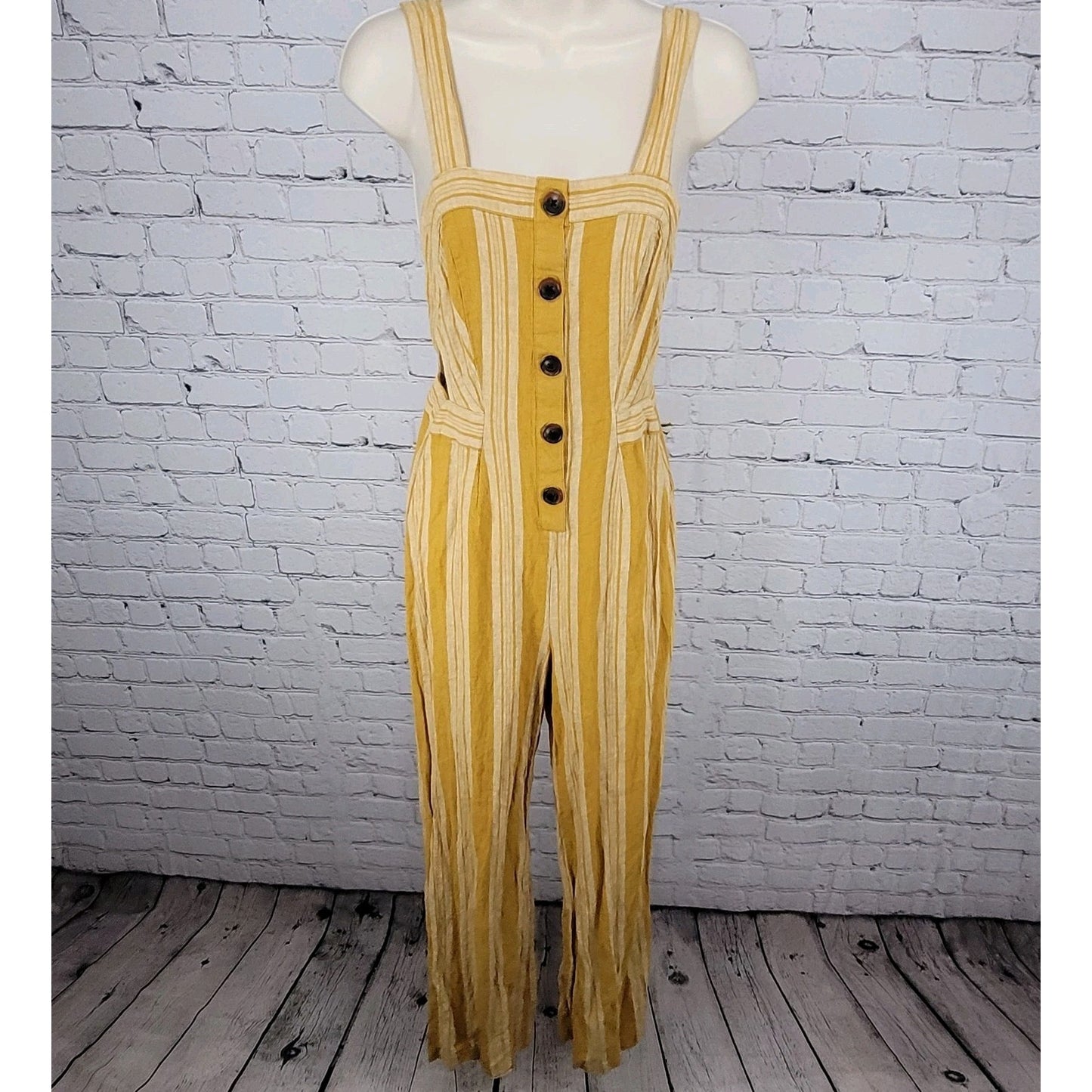 Urban Outfitters Yellow Linen Blend Striped Cut Out Backless Jumper Size 2