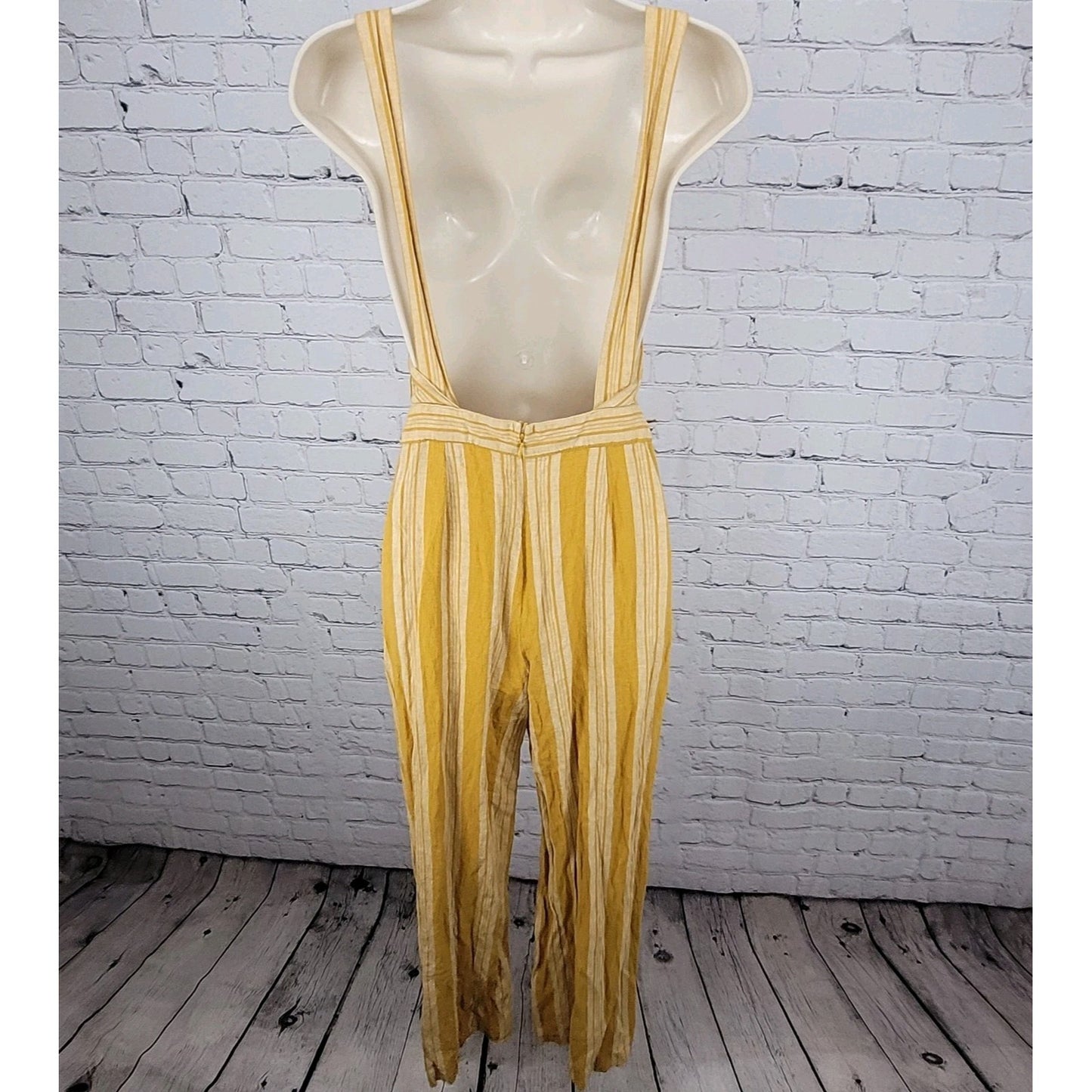 Urban Outfitters Yellow Linen Blend Striped Cut Out Backless Jumper Size 2