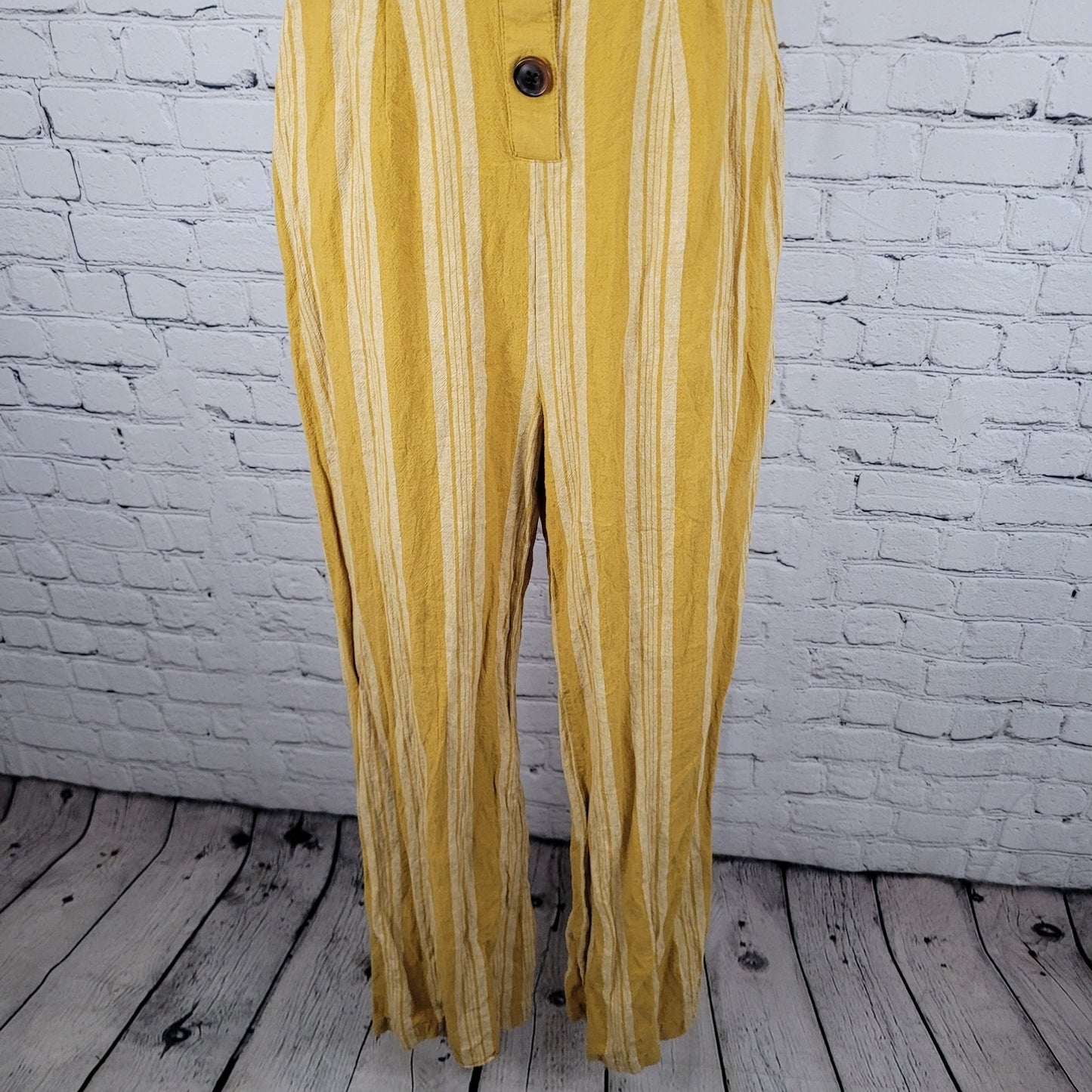 Urban Outfitters Yellow Linen Blend Striped Cut Out Backless Jumper Size 2