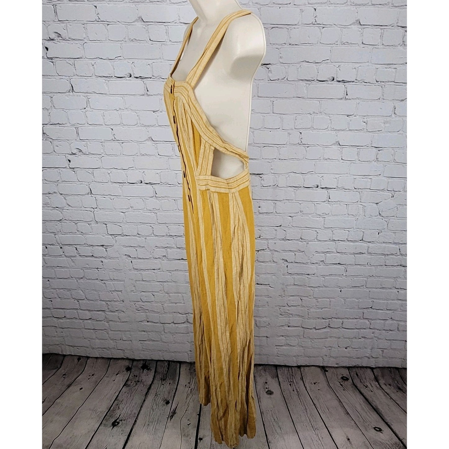Urban Outfitters Yellow Linen Blend Striped Cut Out Backless Jumper Size 2