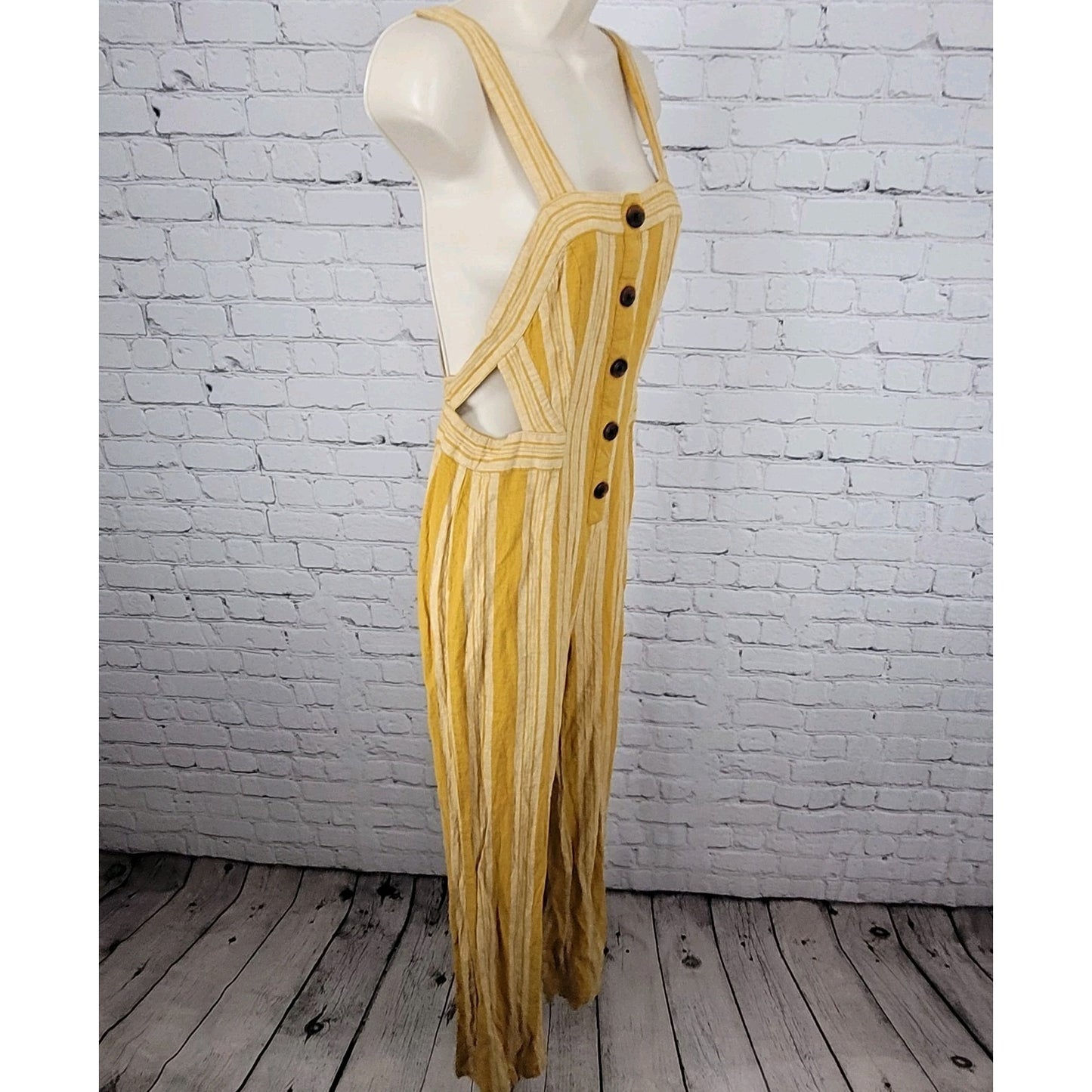 Urban Outfitters Yellow Linen Blend Striped Cut Out Backless Jumper Size 2