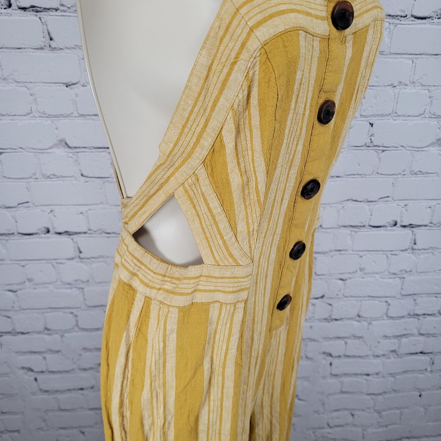 Urban Outfitters Yellow Linen Blend Striped Cut Out Backless Jumper Size 2