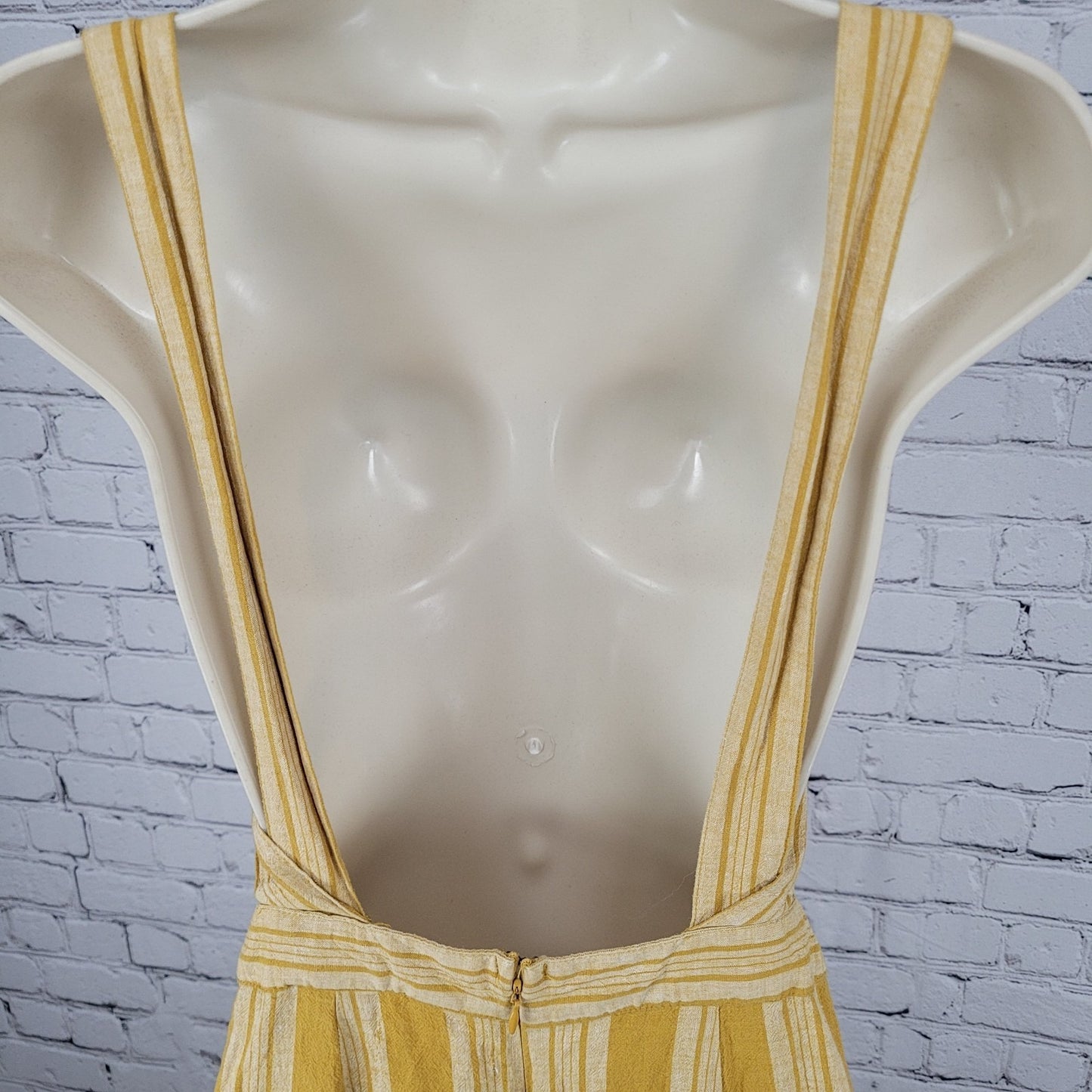 Urban Outfitters Yellow Linen Blend Striped Cut Out Backless Jumper Size 2