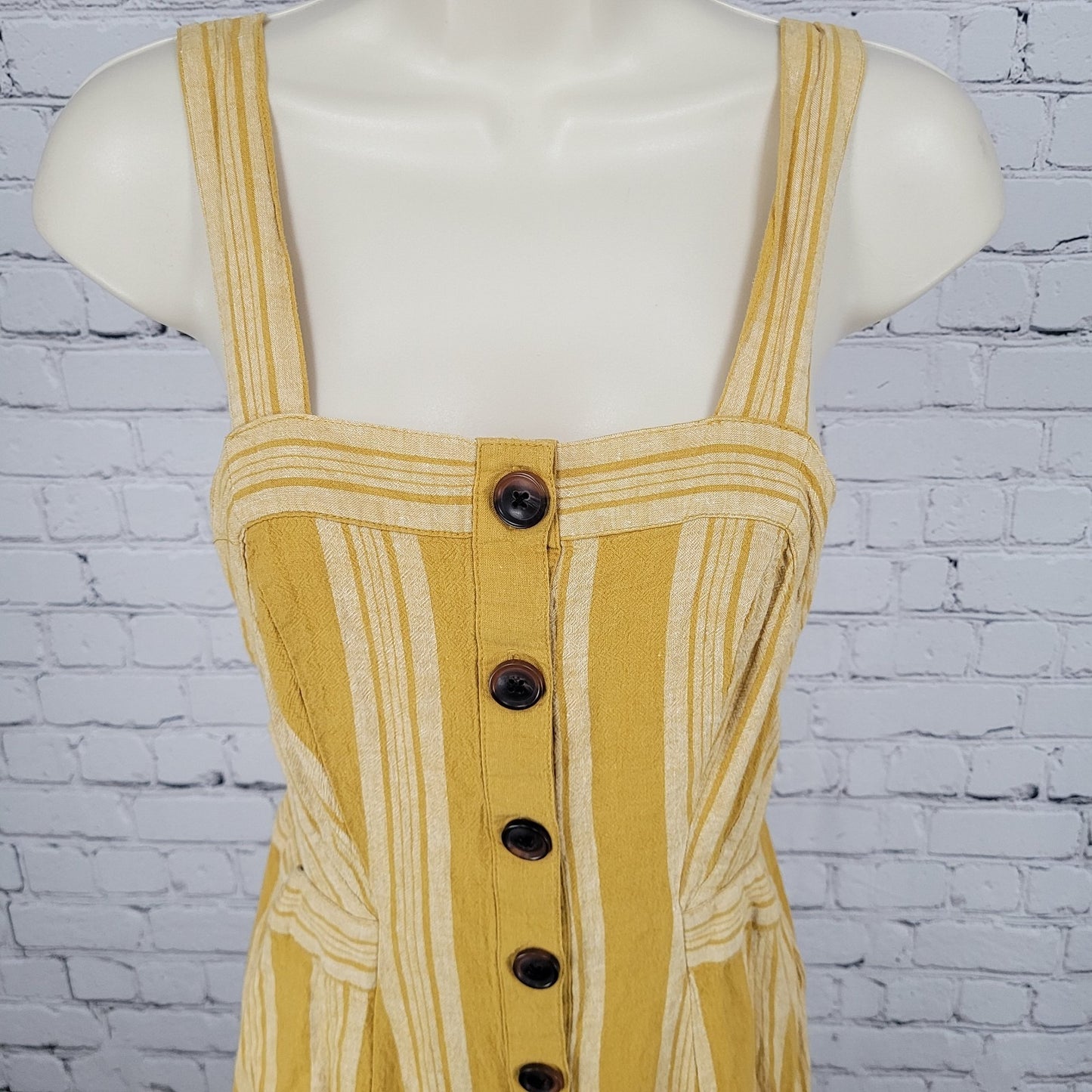 Urban Outfitters Yellow Linen Blend Striped Cut Out Backless Jumper Size 2