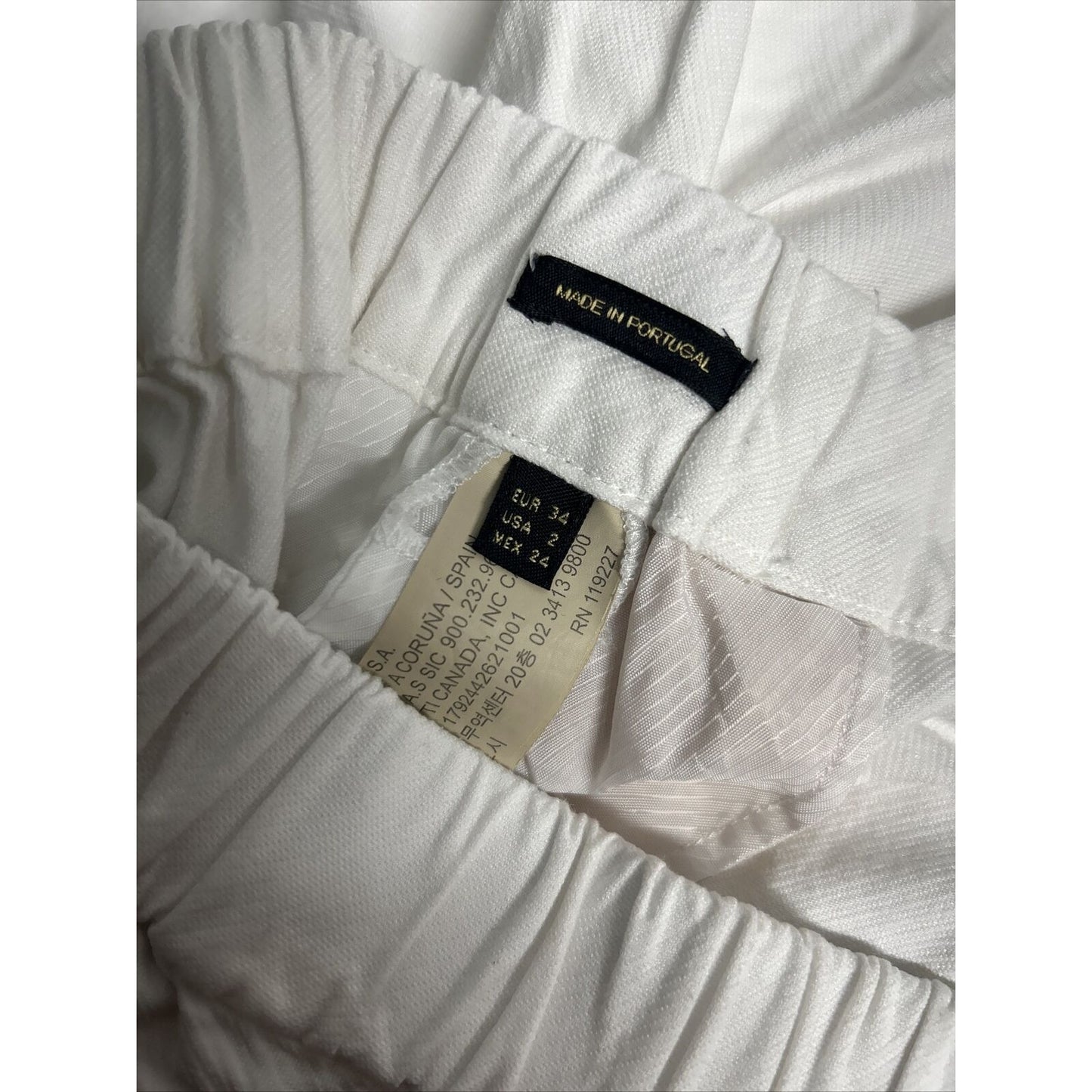 Massimo Dutti White Elastic Waist High Rise Pull On Pants Trousers 2 (23 x 26)