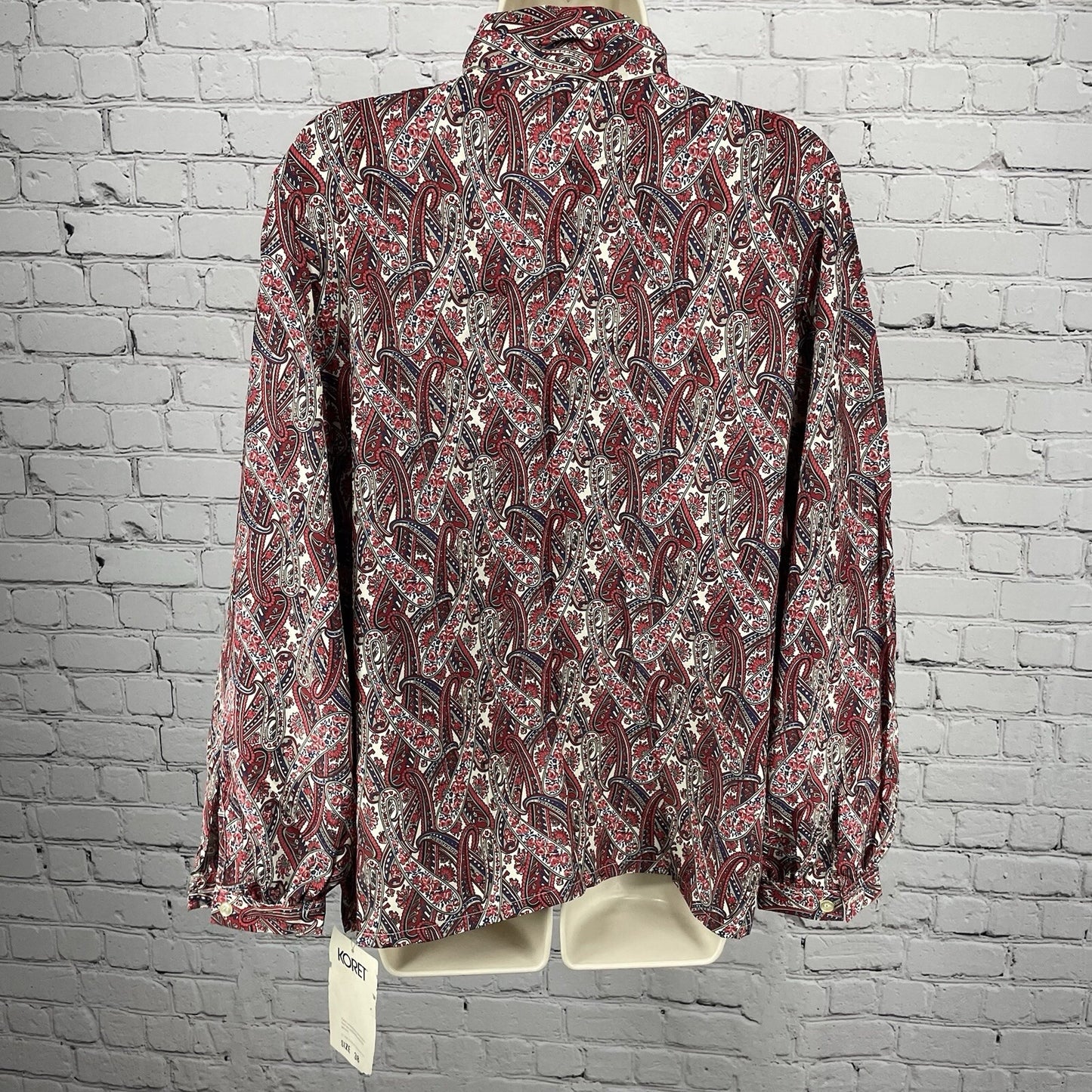NWT VTG Koret Red Blue Floral Paisley Lightweight Button Up Tie Size US Medium M