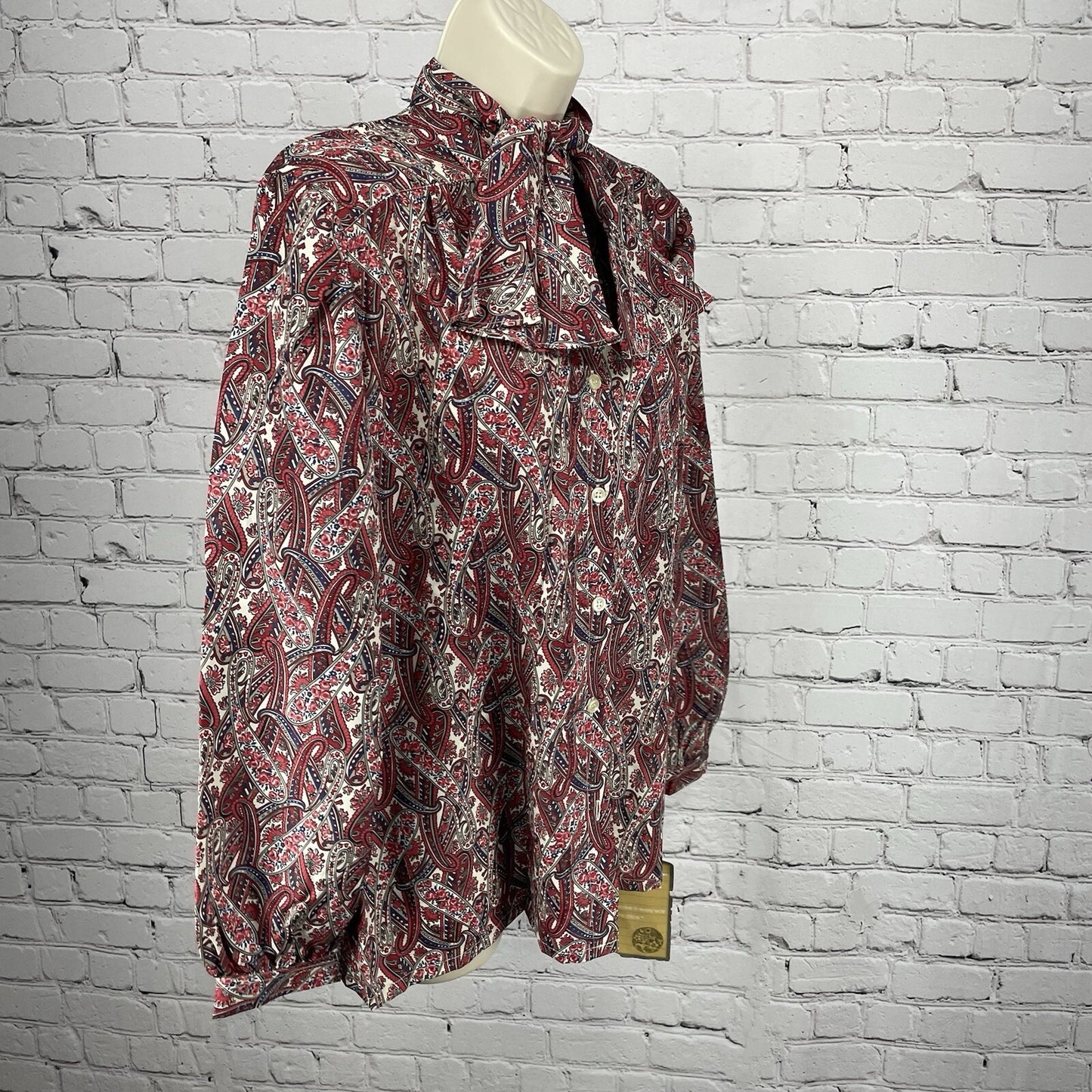 NWT VTG Koret Red Blue Floral Paisley Lightweight Button Up Tie Size US Medium M