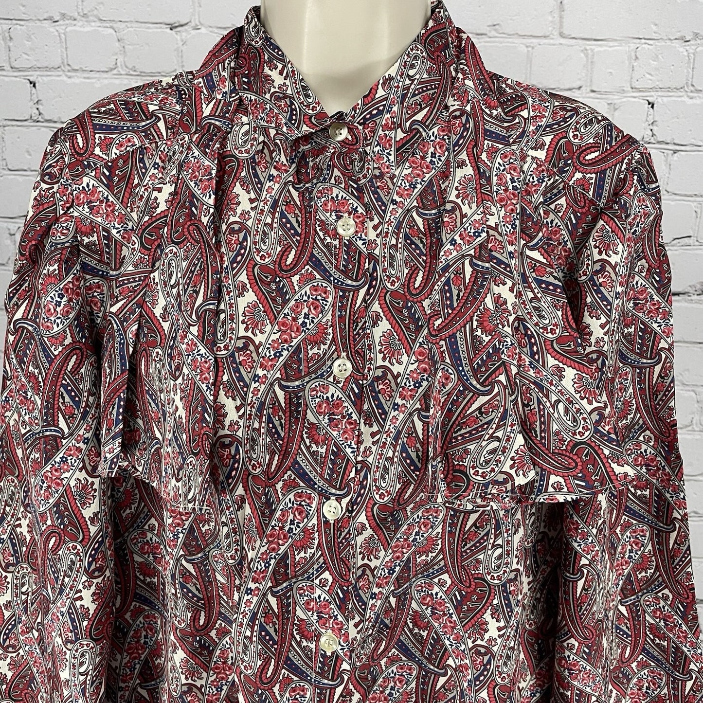 NWT VTG Koret Red Blue Floral Paisley Lightweight Button Up Tie Size US Medium M