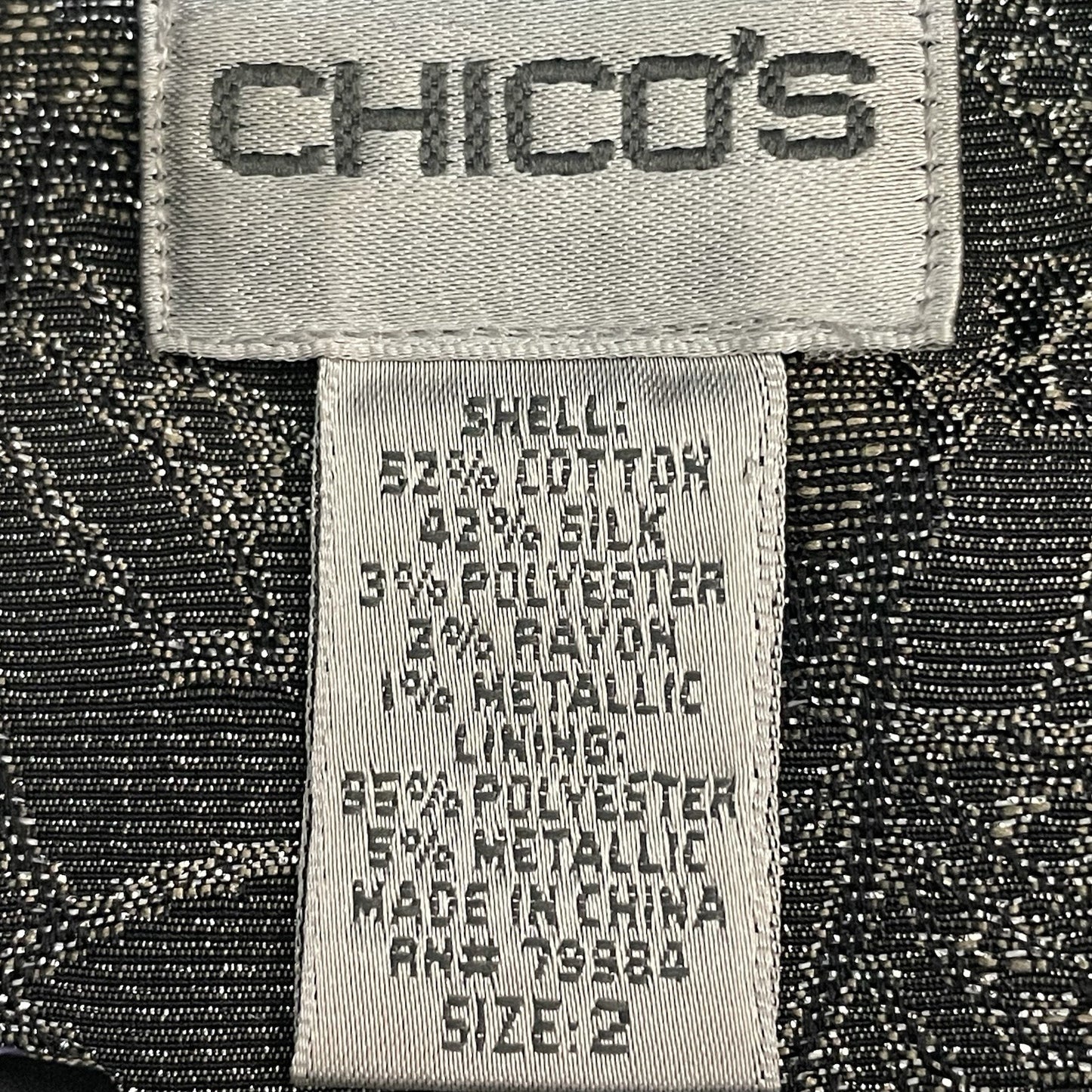 Chico’s Black & Purple Silk Blend Metallic Embroidered Zipped Vest Size 2 US 12