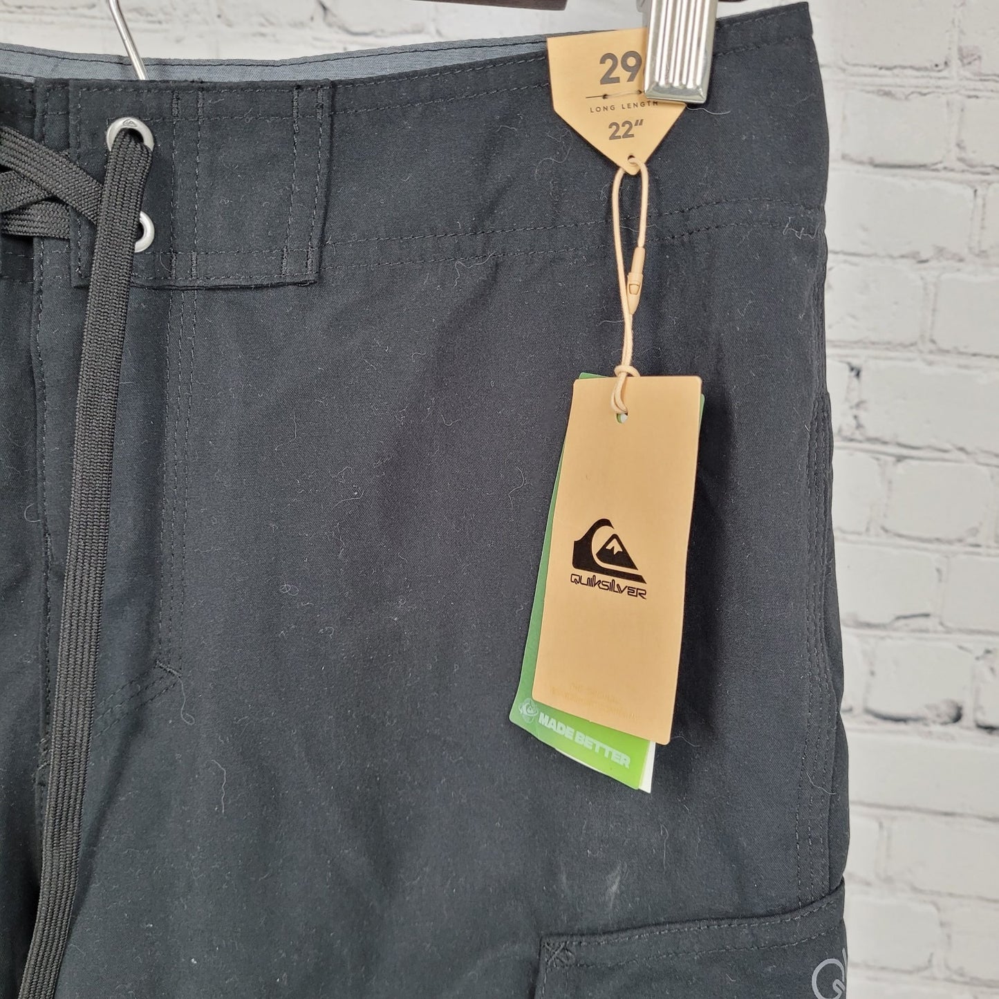 NWT Quiksilver Black Manic 22” Drawstring Swim Trunks Board Shorts Size 29 Long