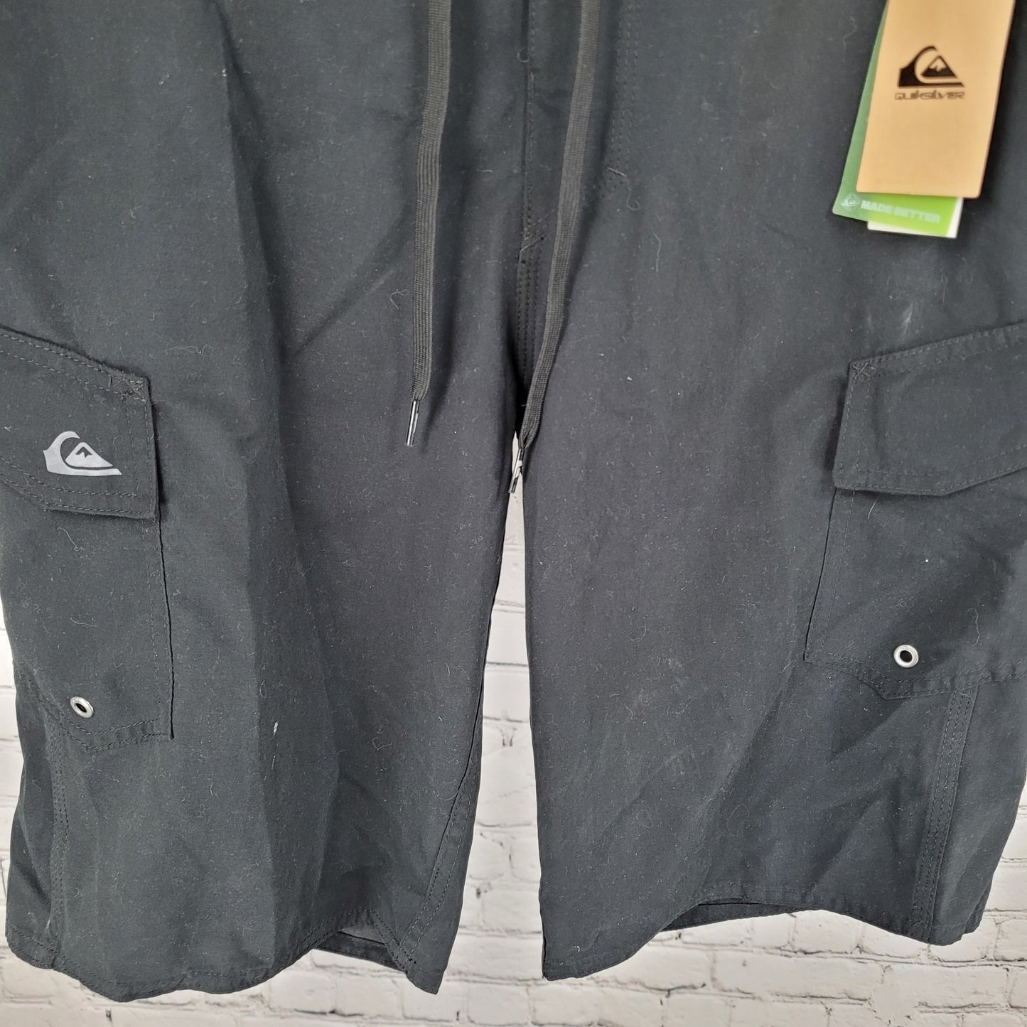 NWT Quiksilver Black Manic 22” Drawstring Swim Trunks Board Shorts Size 29 Long
