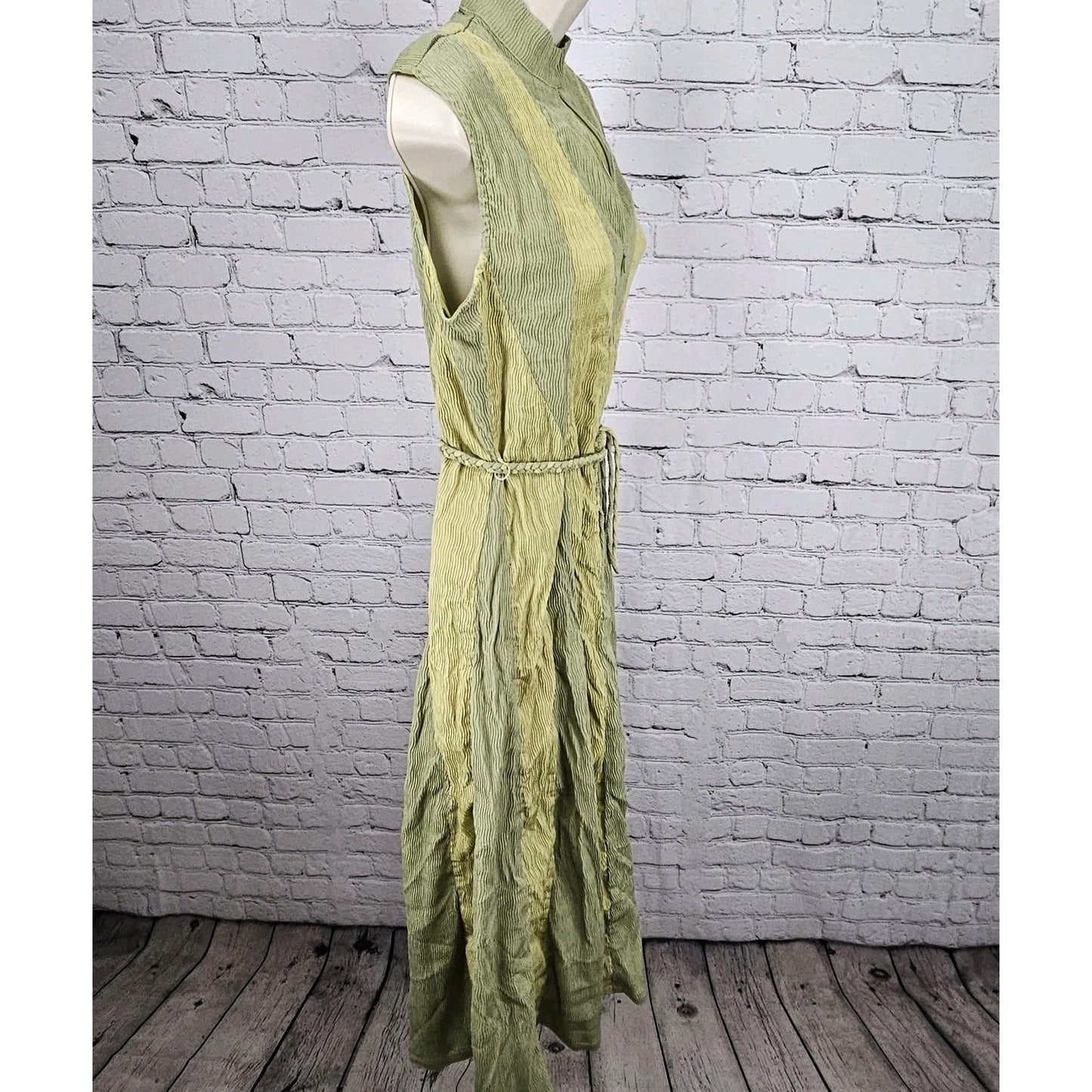 Buru Green Textured Braided Belt Sleeveless Zip Mock Neck Midi Dress Small S