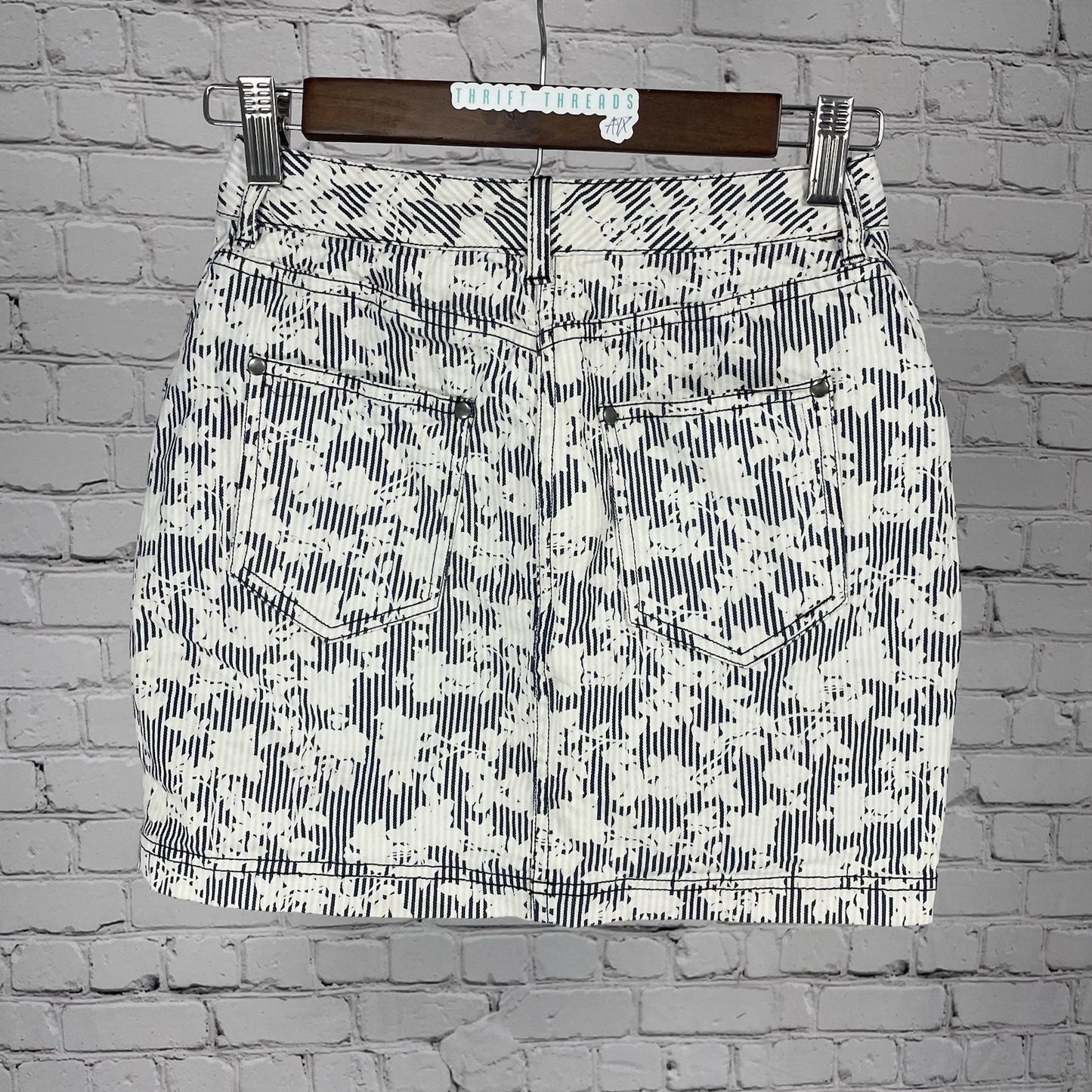 BDG Urban Outfitters Blue Ivory Cotton Striped Floral Mini Skirt Stretch Size 0