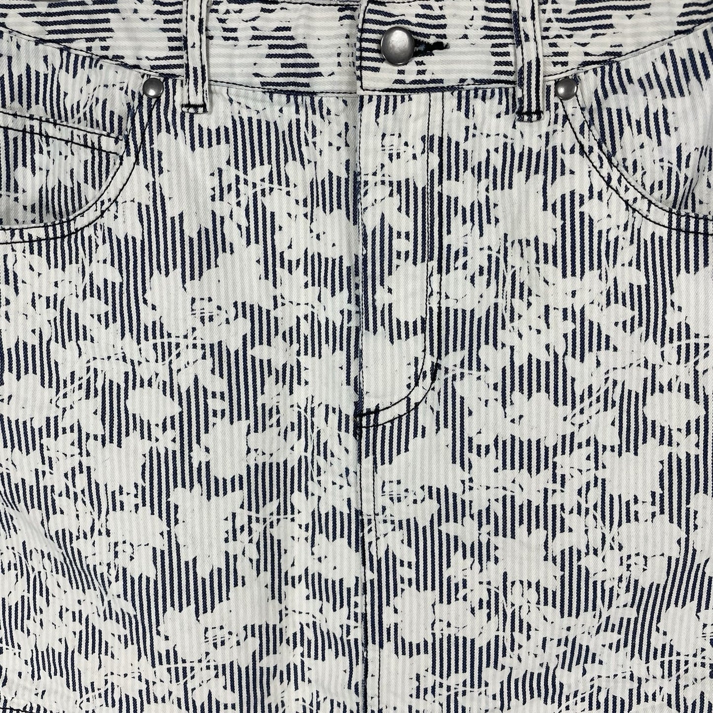 BDG Urban Outfitters Blue Ivory Cotton Striped Floral Mini Skirt Stretch Size 0
