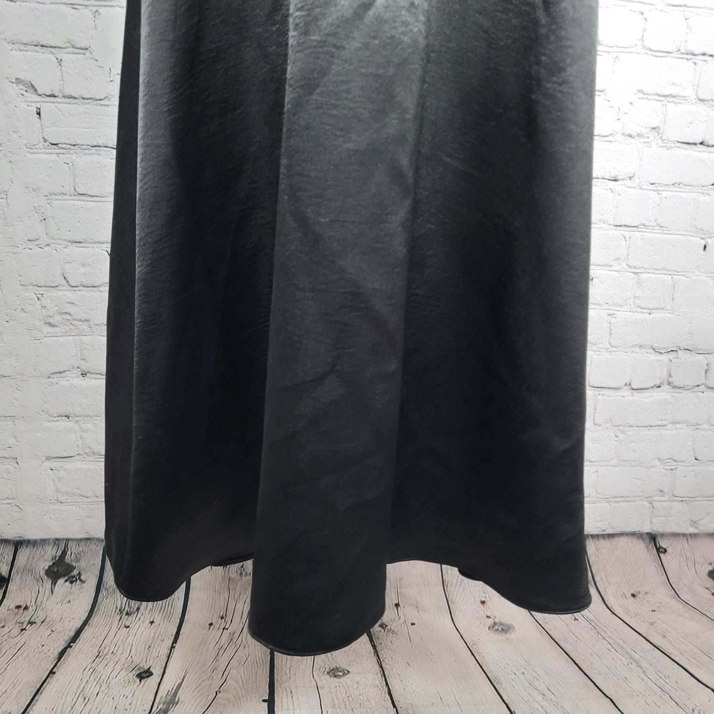 Lika Steel Black Satin Puff Long Sleeve Plunge A Line Maxi Dress Size Small S