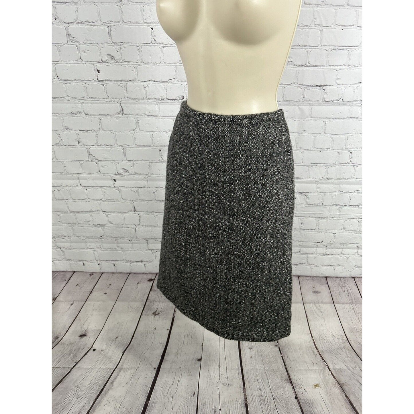 Eddie Bauer Wool Blend Black White Line Back Zip Midi Pencil Skirt 14 Tall