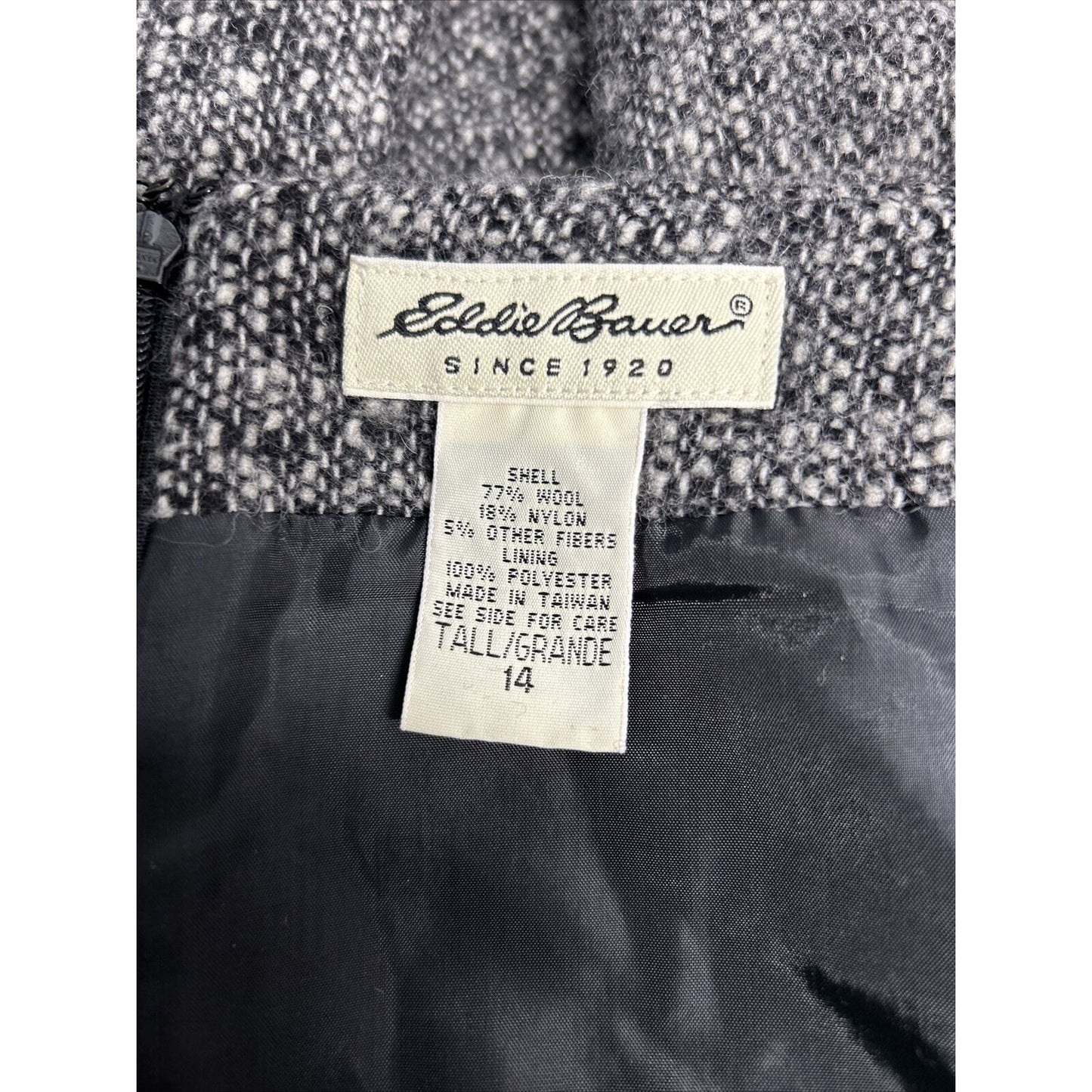 Eddie Bauer Wool Blend Black White Line Back Zip Midi Pencil Skirt 14 Tall