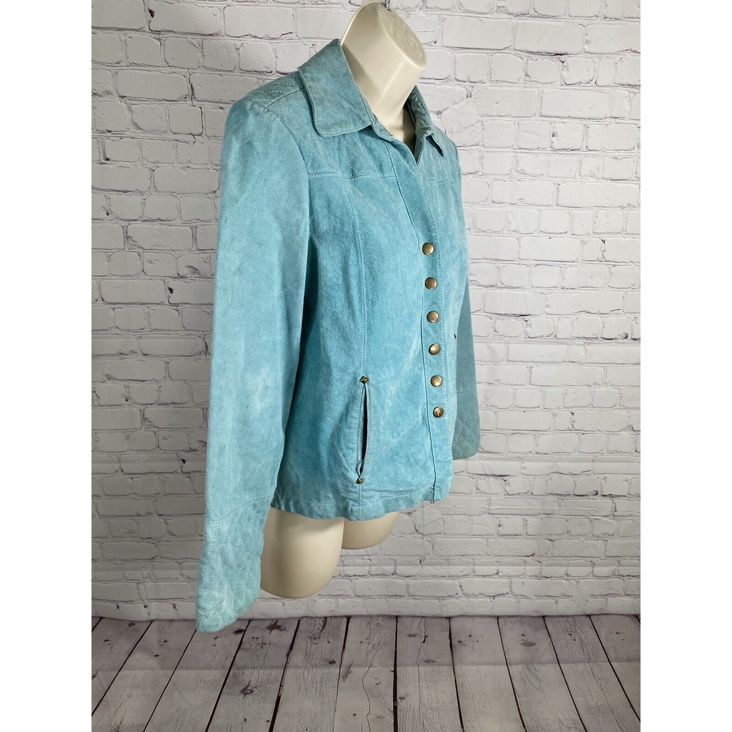 VTG North Style 100% Leather Snap Close Collared Slit Pocket Jacket Womens S
