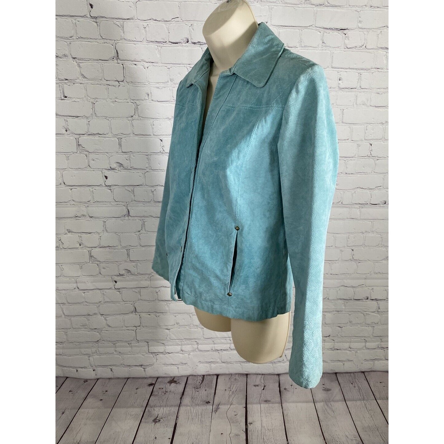 VTG North Style 100% Leather Snap Close Collared Slit Pocket Jacket Womens S