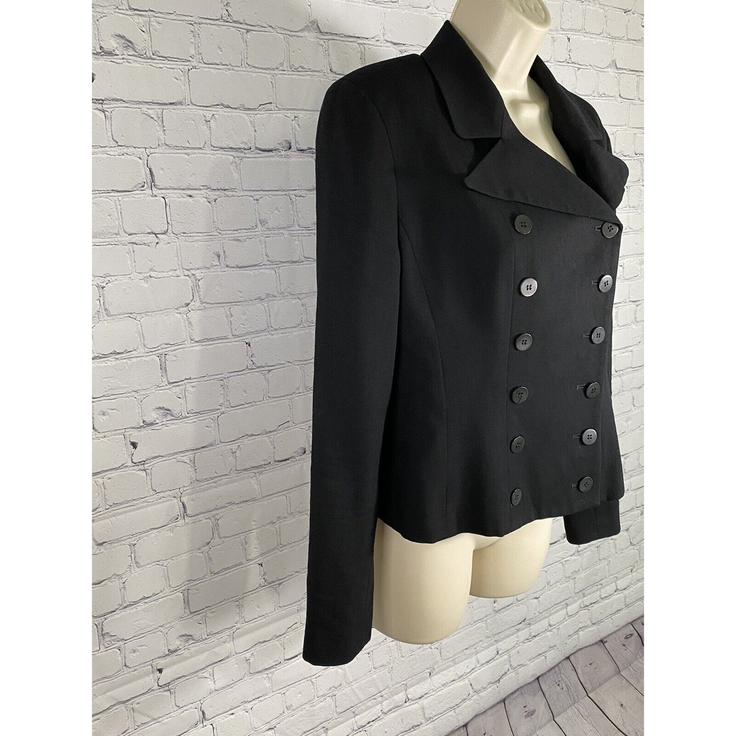 Ann Taylor Black 100% Wool Double Breasted Peak Lapel Blazer Jacket Womens 4