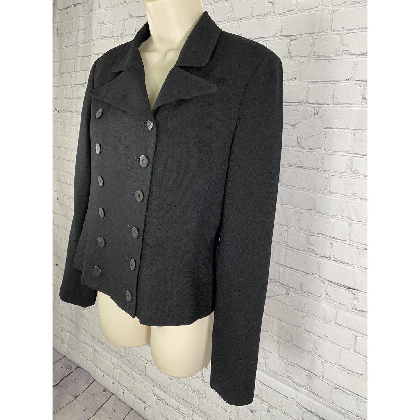 Ann Taylor Black 100% Wool Double Breasted Peak Lapel Blazer Jacket Womens 4