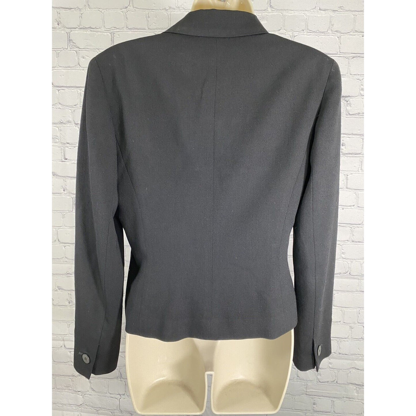 Ann Taylor Black 100% Wool Double Breasted Peak Lapel Blazer Jacket Womens 4