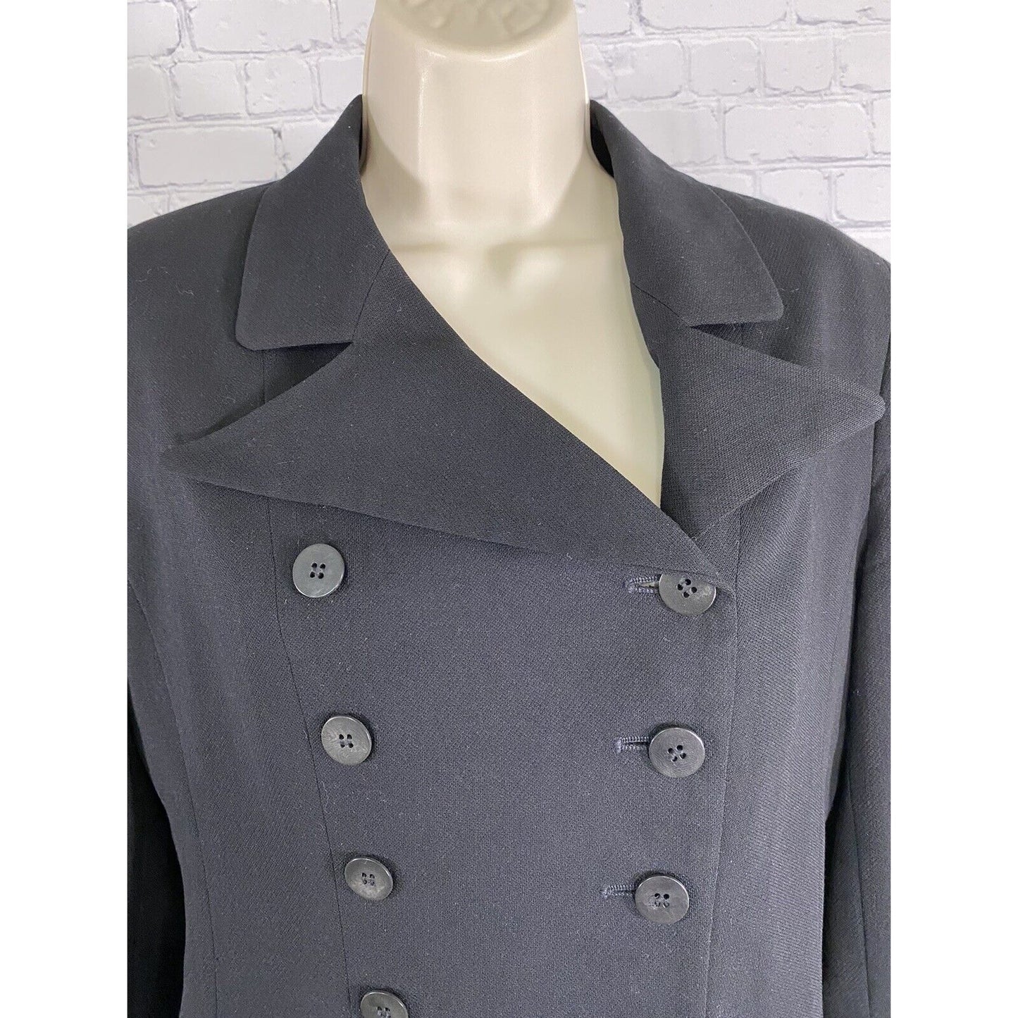 Ann Taylor Black 100% Wool Double Breasted Peak Lapel Blazer Jacket Womens 4