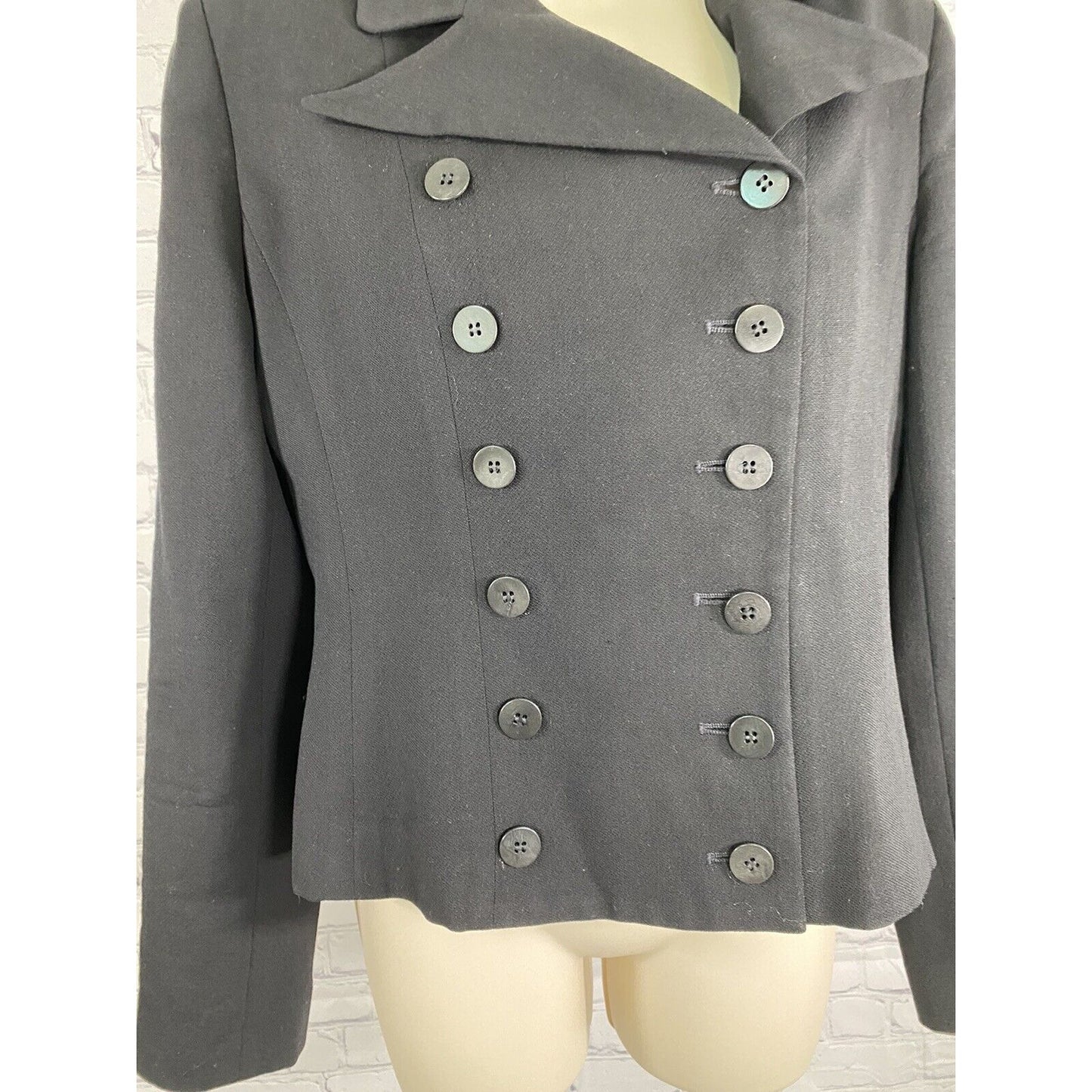 Ann Taylor Black 100% Wool Double Breasted Peak Lapel Blazer Jacket Womens 4