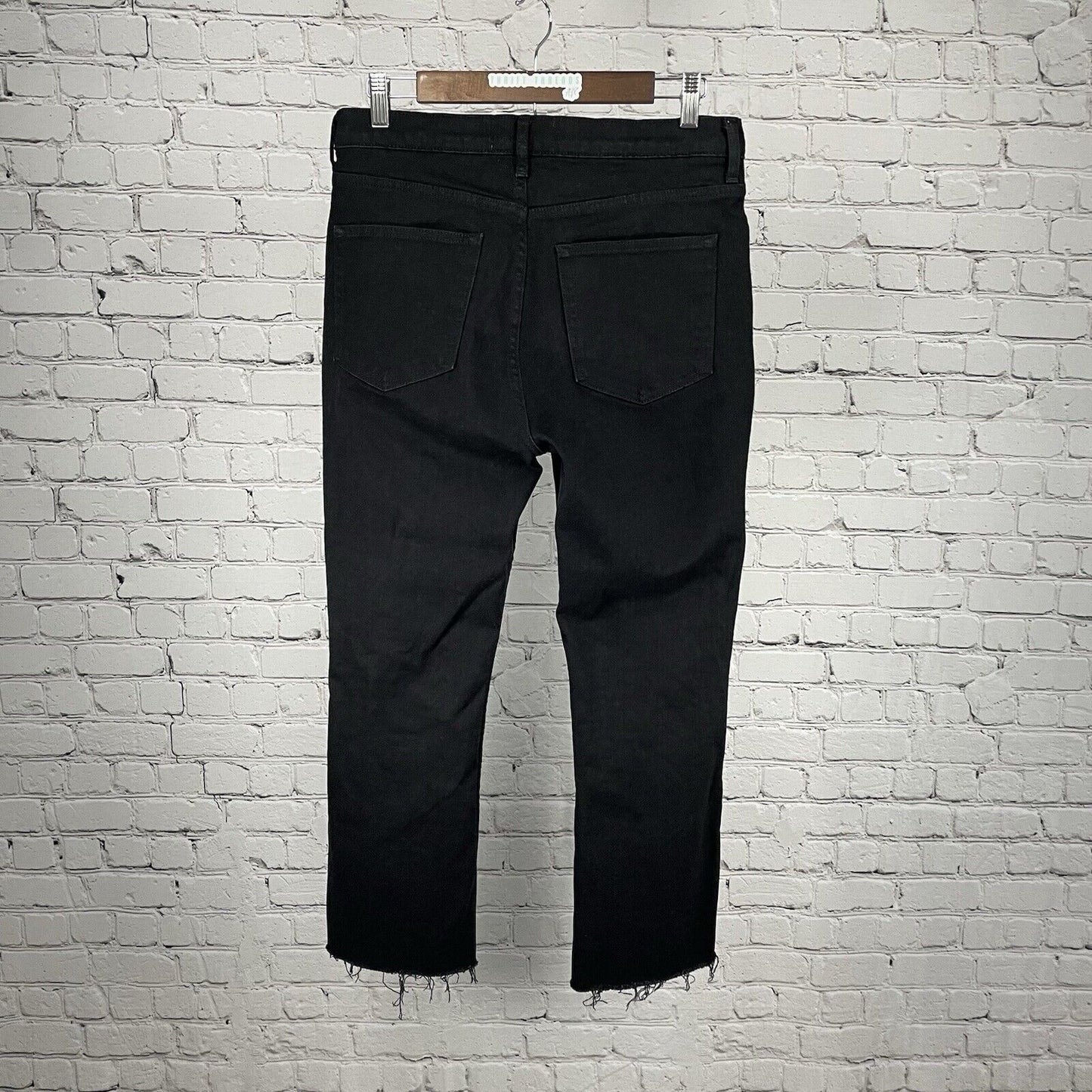 Everlane Black Denim Straight Leg Mid Rise Stretch Raw Hem Jeans 30R (30x26)