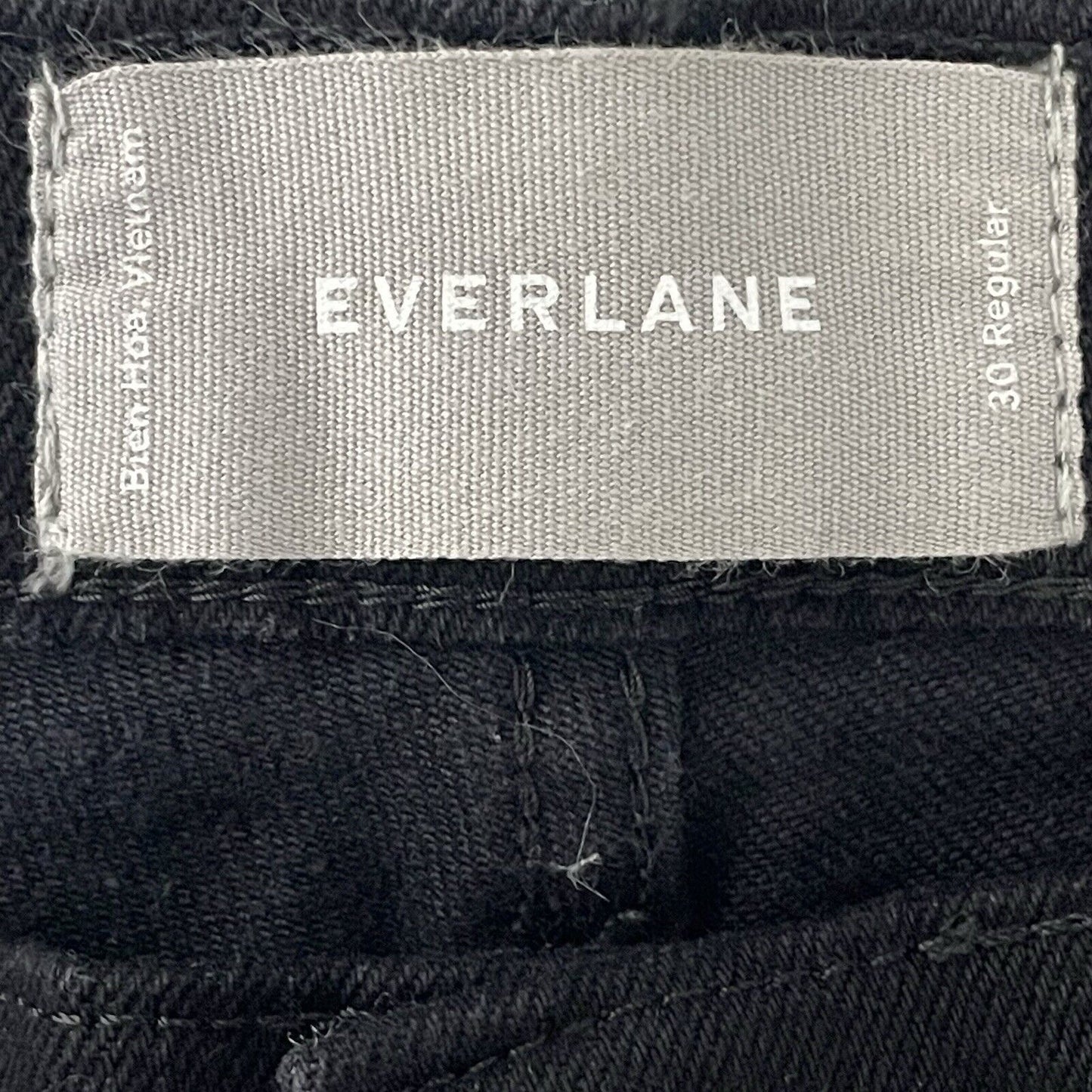 Everlane Black Denim Straight Leg Mid Rise Stretch Raw Hem Jeans 30R (30x26)