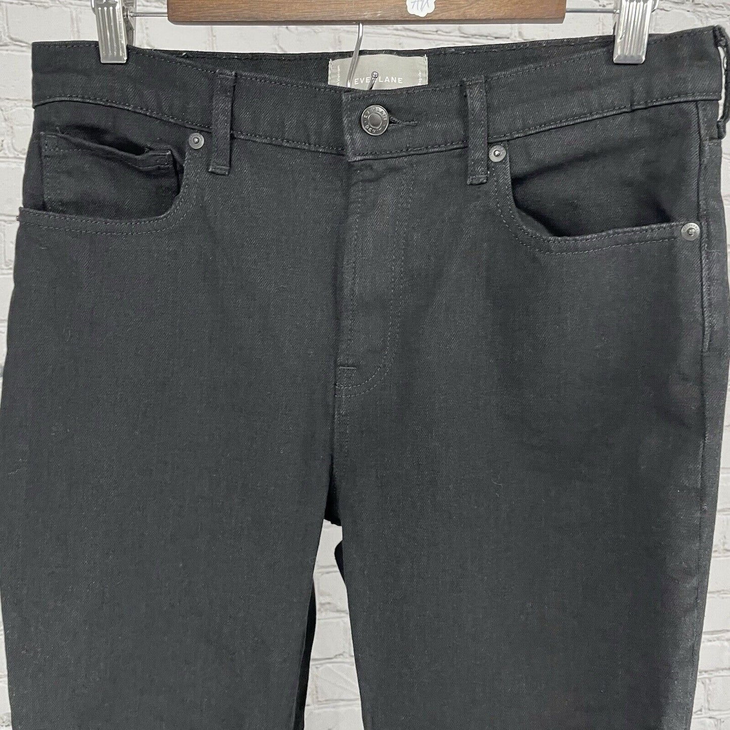 Everlane Black Denim Straight Leg Mid Rise Stretch Raw Hem Jeans 30R (30x26)