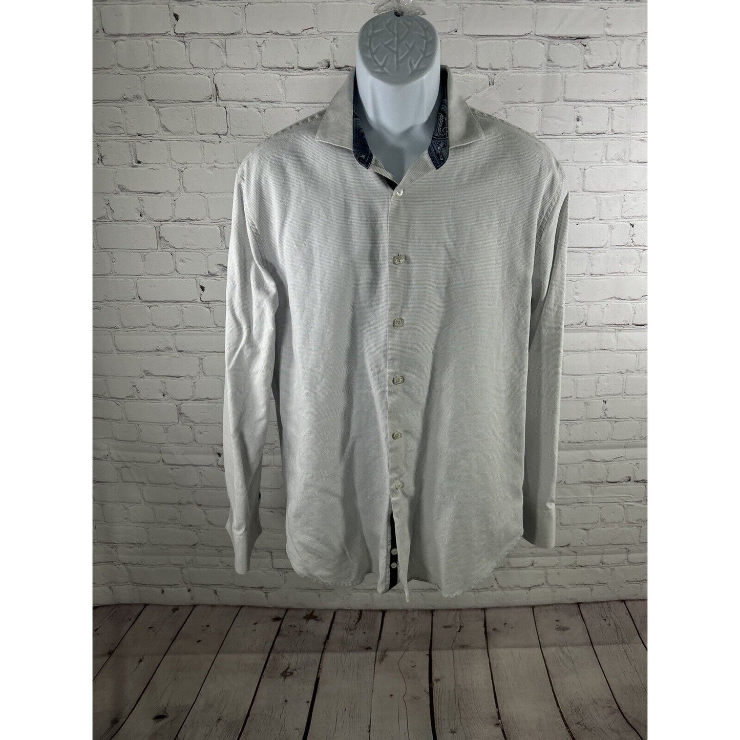 Michelsons London White Textured Cutaway Collar Long Sleeve Button Down Shirt L