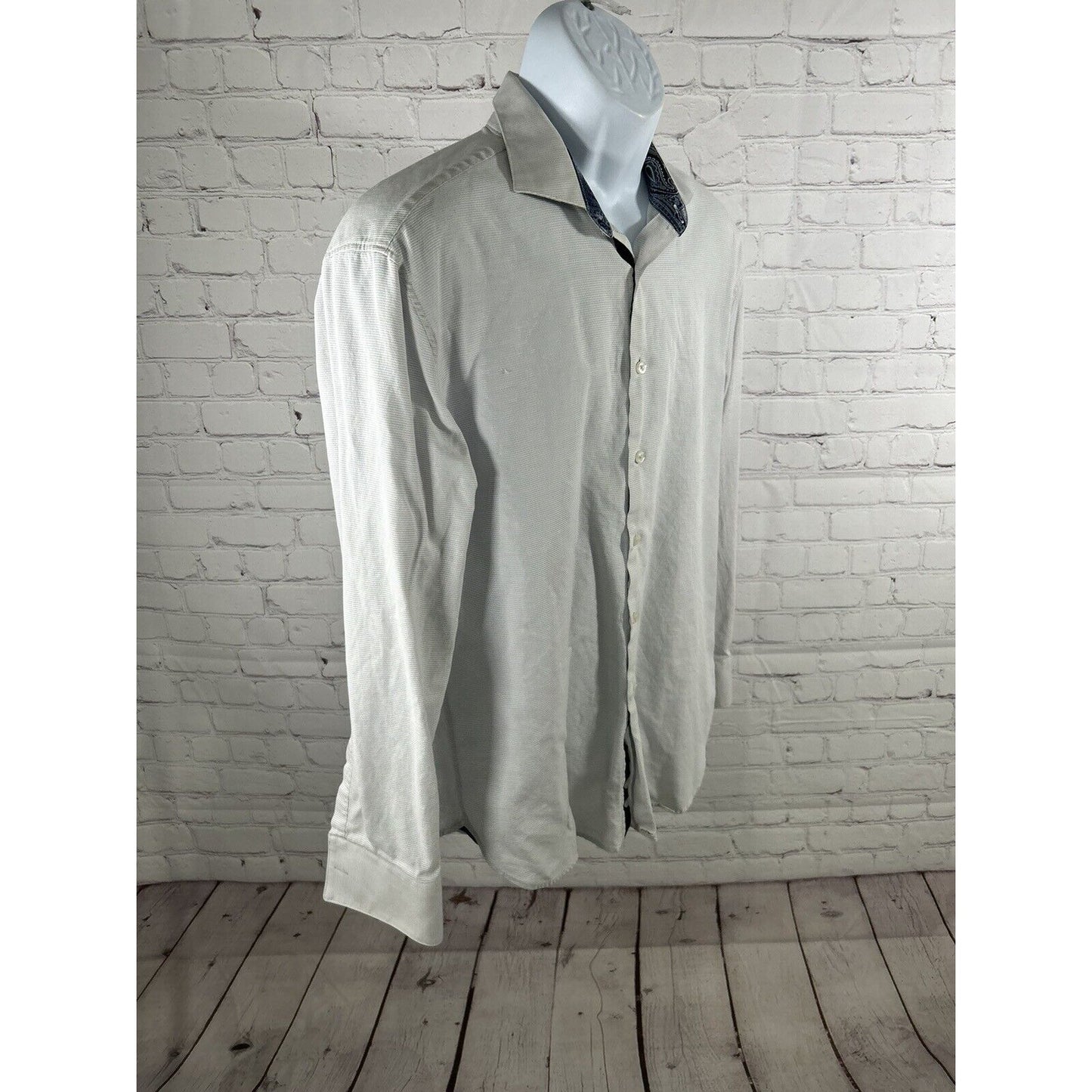 Michelsons London White Textured Cutaway Collar Long Sleeve Button Down Shirt L