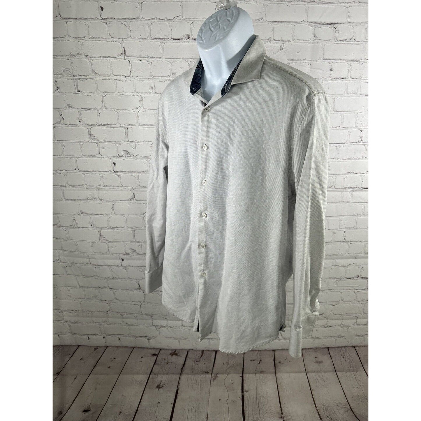 Michelsons London White Textured Cutaway Collar Long Sleeve Button Down Shirt L